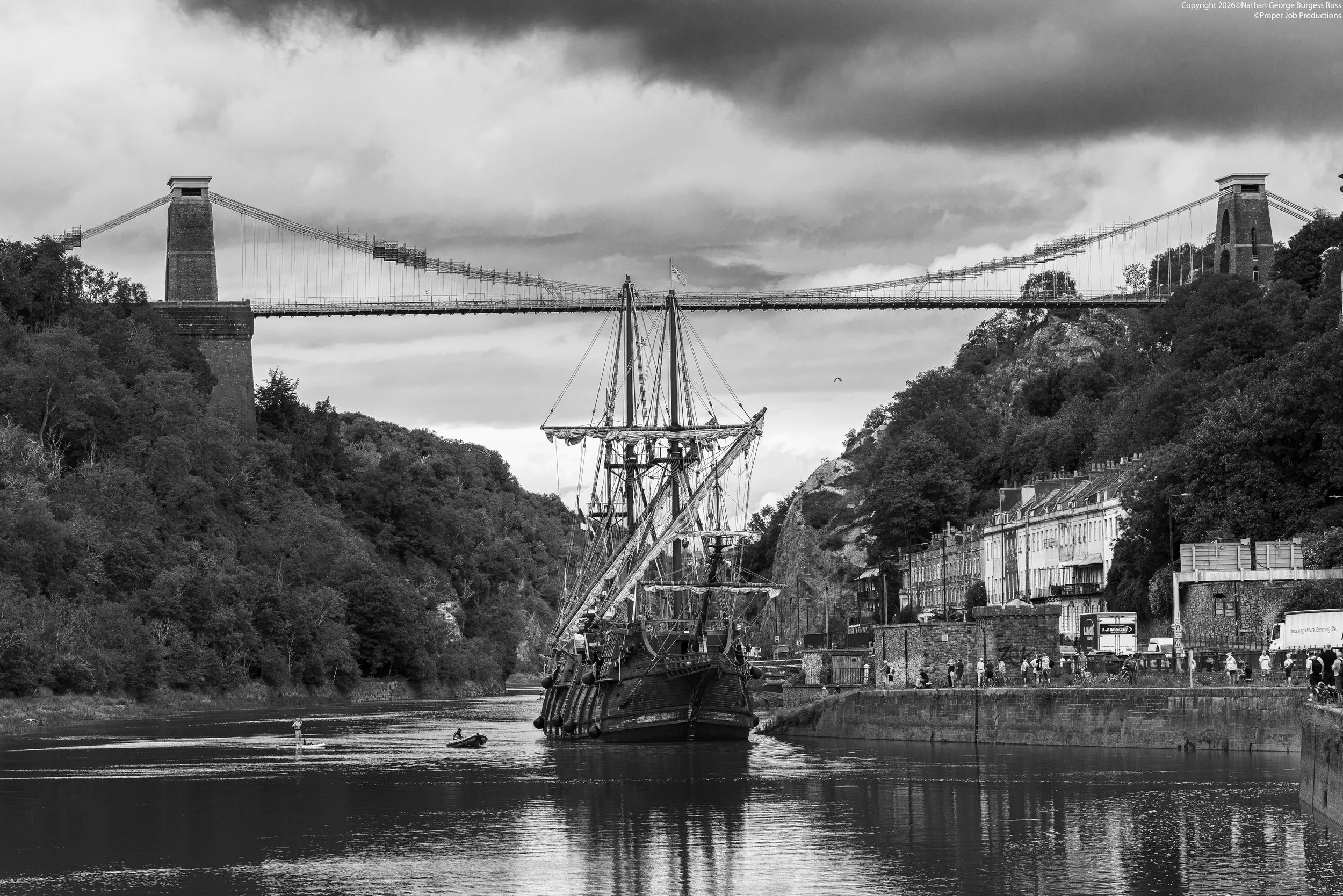 The El Galeon Andalucia shortly after passing under the Clifton Suspension Bridge on approach to Brunel Lock.