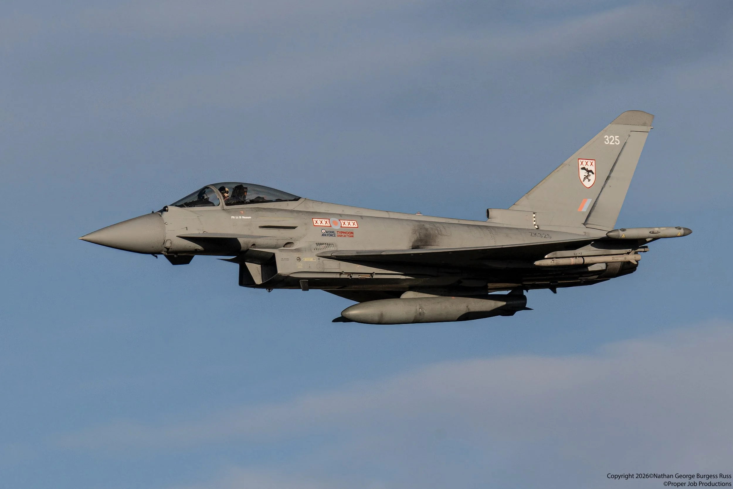 BAE Systems Eurofighter Typhoon FGR.4 - ZK325 - 29 Squadron (Dragon).

Eurofighter Typhoon FGR.4 ZK325 was built in 2011 and was delivered to 29 Squadron.  She is currently serves with the Eurofighter Typhoon Display Team. The 2026 season display tea