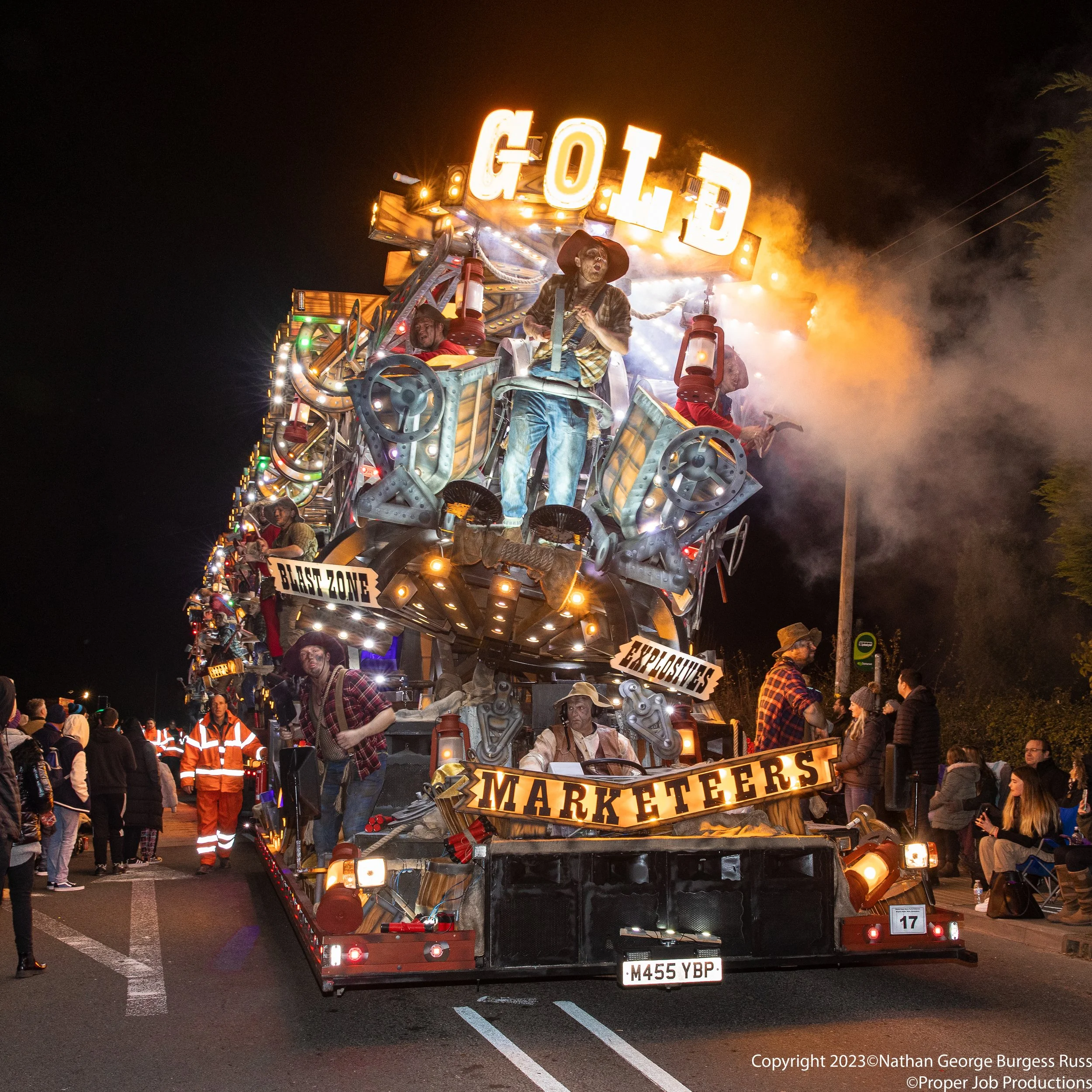Gold by Marketeers Carnival Club at North Petherton Carnival 2022.  

This feature Cart was inspired by the song "I'm On My Way" from the musical "Paint Your Wagon". 

This crop is for jigsaw puzzles