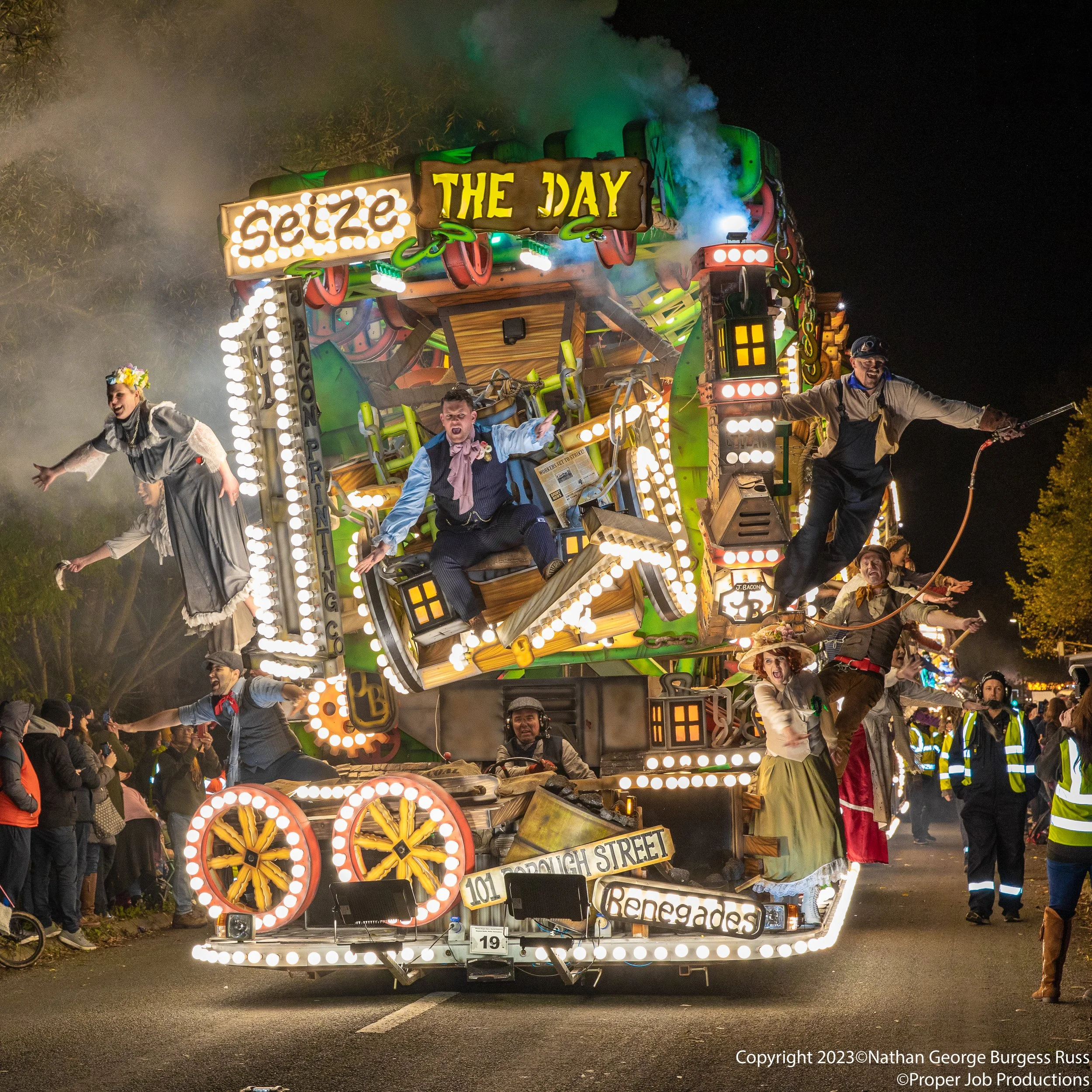 Seize the Day by Renegades C.C at Glastonbury Carnival 2022.  

This feature Cart was inspired by the song "Seize the Day" from the musical "Newsies"