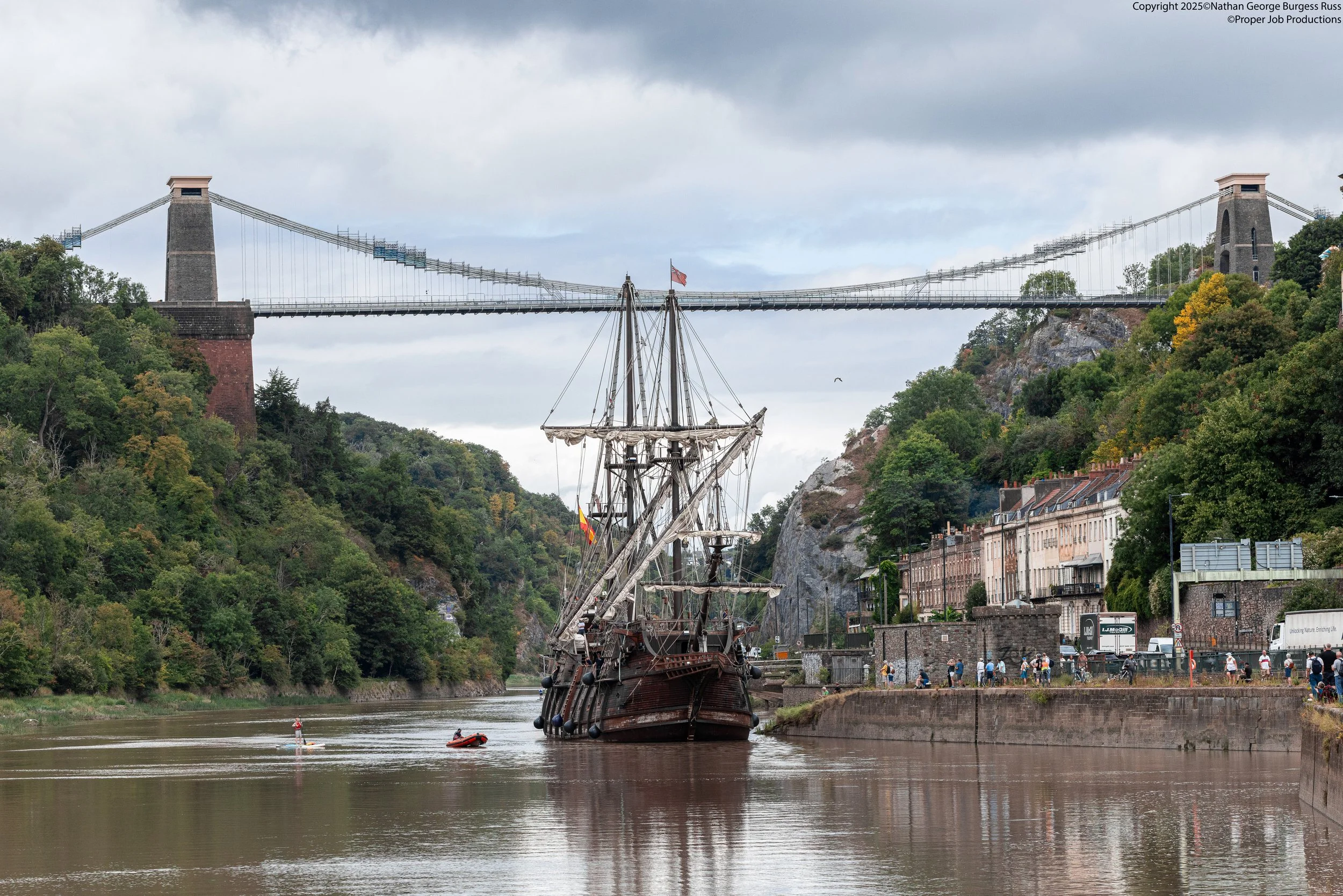 The El Galeon Andalucia shortly after passing under the Clifton Suspension Bridge on approach to Brunel Lock.