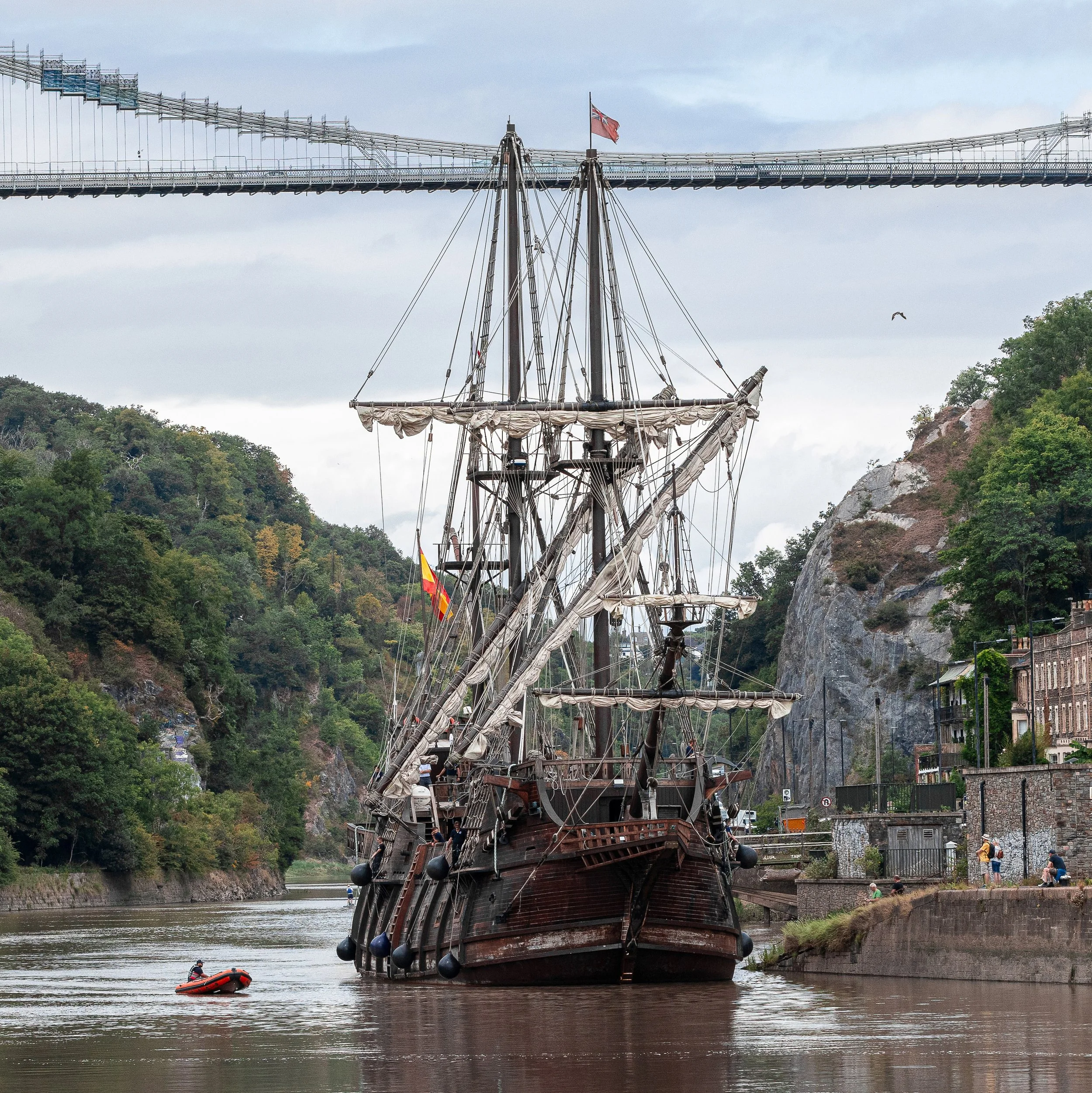 The El Galeon Andalucia shortly after passing under the Clifton Suspension Bridge on approach to Brunel Lock.