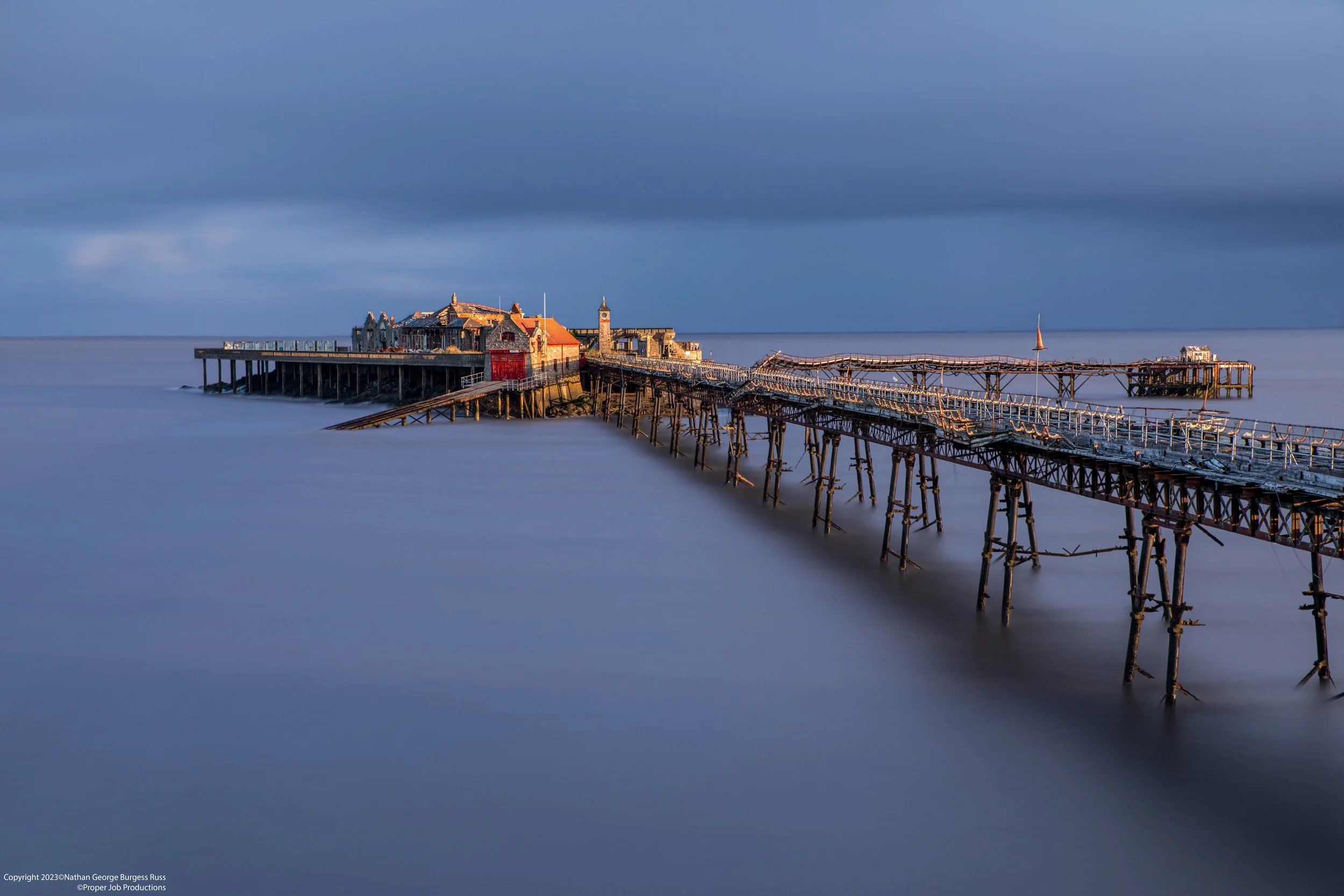 Birnbeck Pier was opened on the 5 June 1867, connecting Worlebury Hill to Birnbeck Island.
 
Eugenius Birch innovative design allowed for the pier to survive in the harsh tidal conditions found in the Bristol Channel. The Pier buildings and toll hous