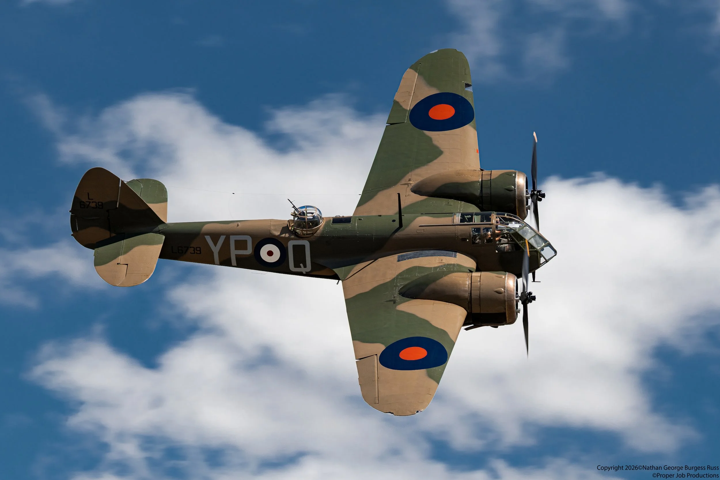 Bristol Blenheim Mk.IF L6739

The Bristol Blenheim was designed by the Bristol Aircraft Companys chief designer Frank Barnwell.  Esmond Cecil Harmsworth, 2nd Viscount Rothermere funded the original project as a small civilian airliner.  

In 1935 the