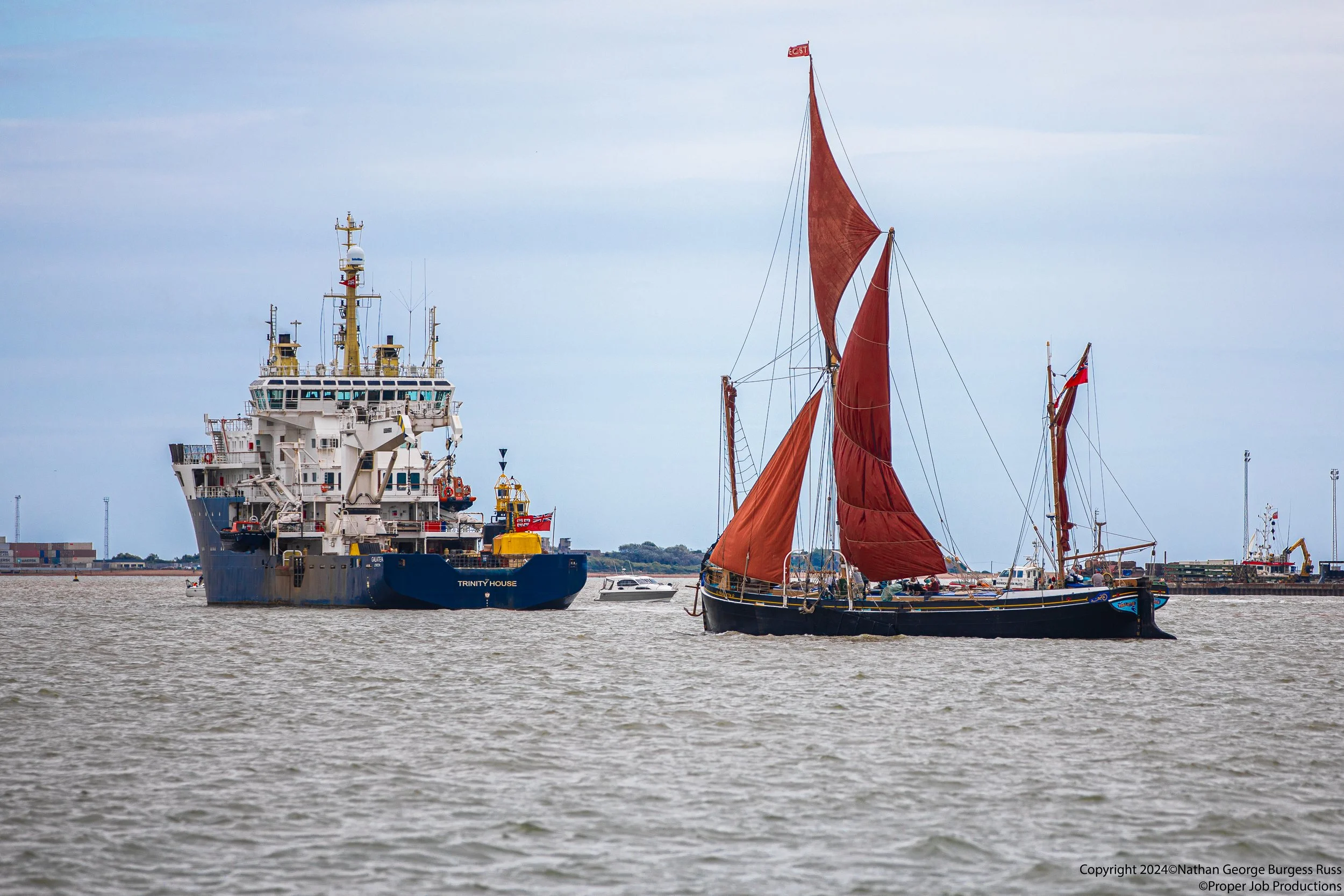 THV Galatea is a Multi-functional Tender (MFT) and was built in 2006 for Trinity House for laying buoys, hydrographic surveys and marine research.

Thalatta is a thames barge built by McLearon's shipyard of Harwich for Fred Horlock in 1906