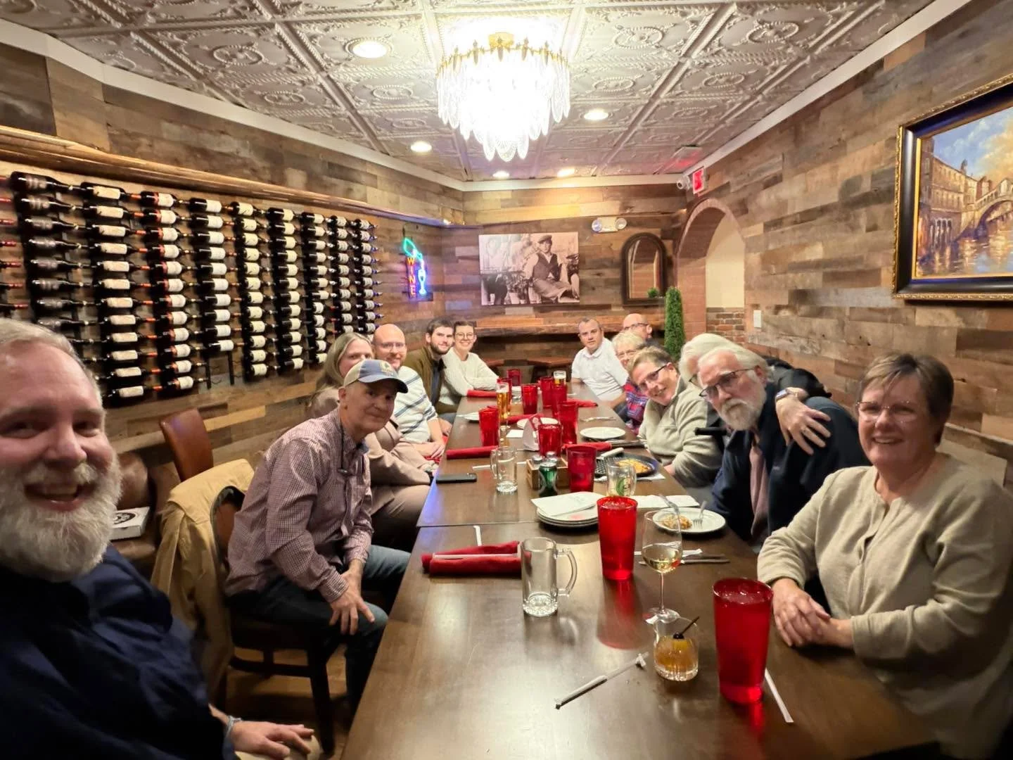 Last night 15 Saints joined together to laugh and talk for our monthly Saints and Sinners event at the sorento_restaurant in Norwood. Our next event is December 10 for a Christmas Carol Sing-along with several other churches and community members. Mo