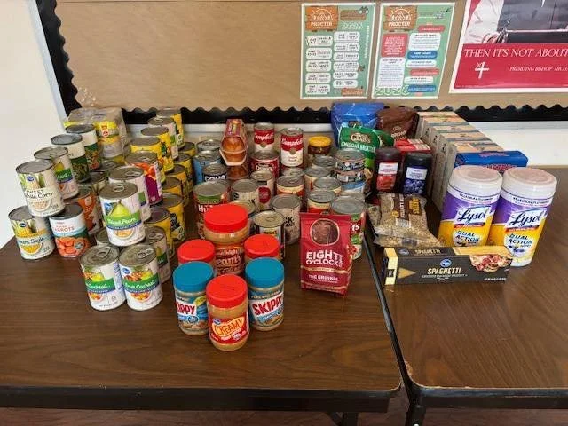 Well done Saints. Look at all of the fruit and other non perishable items we collected for our neighbors through the Caring Place food bank. 

This Sunday we are collecting vegetables (with a particular push for green beans). Let&rsquo;s fill up that
