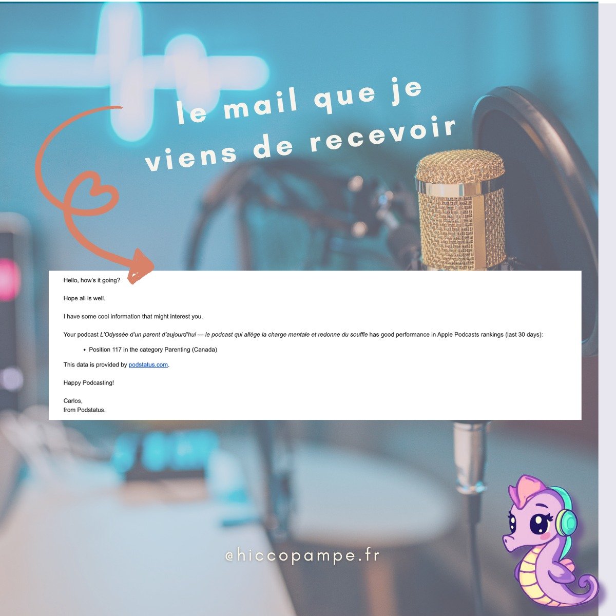 Petite joie du jour : mon podcast a fait un petit tour&hellip; au Canada 🇨🇦💜

J&rsquo;ai re&ccedil;u un mail ce matin :
&laquo; Votre podcast est class&eacute; dans la cat&eacute;gorie Parenting au Canada. Happy podcasting!&raquo;

Je ne vais pas 