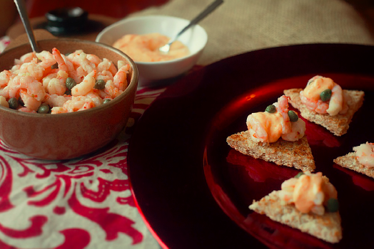 Shrimp Bruschetta with Red Pepper Aioli