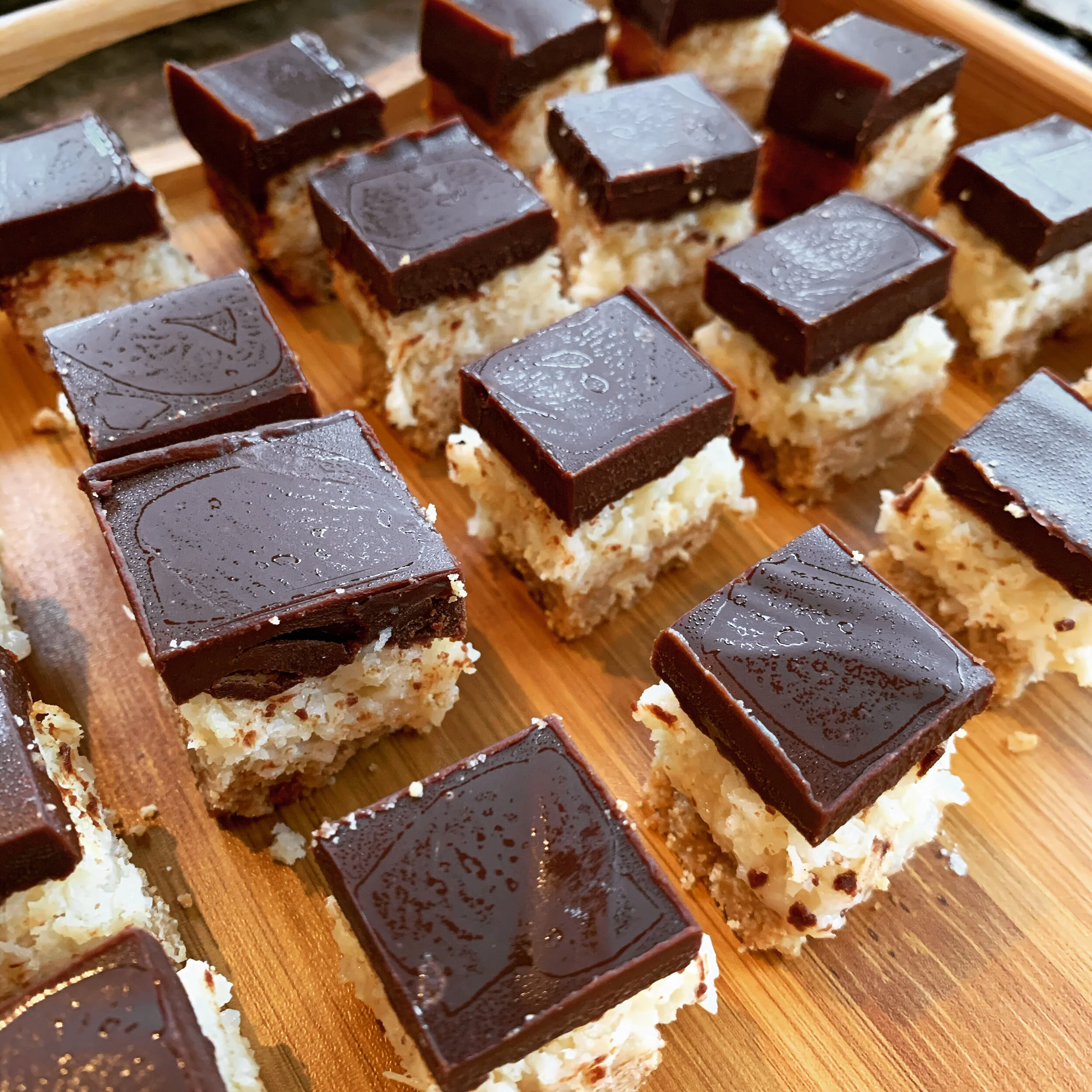 Coconut Bars with Dark Chocolate Ganache 