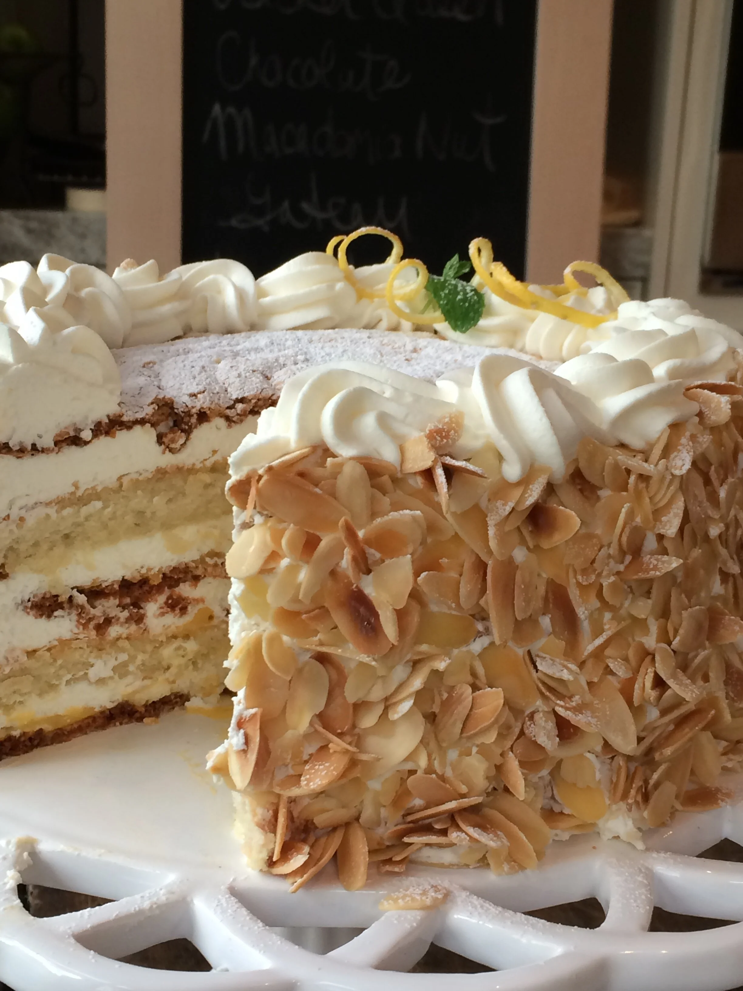 Lemon Almond Meringue Gateau