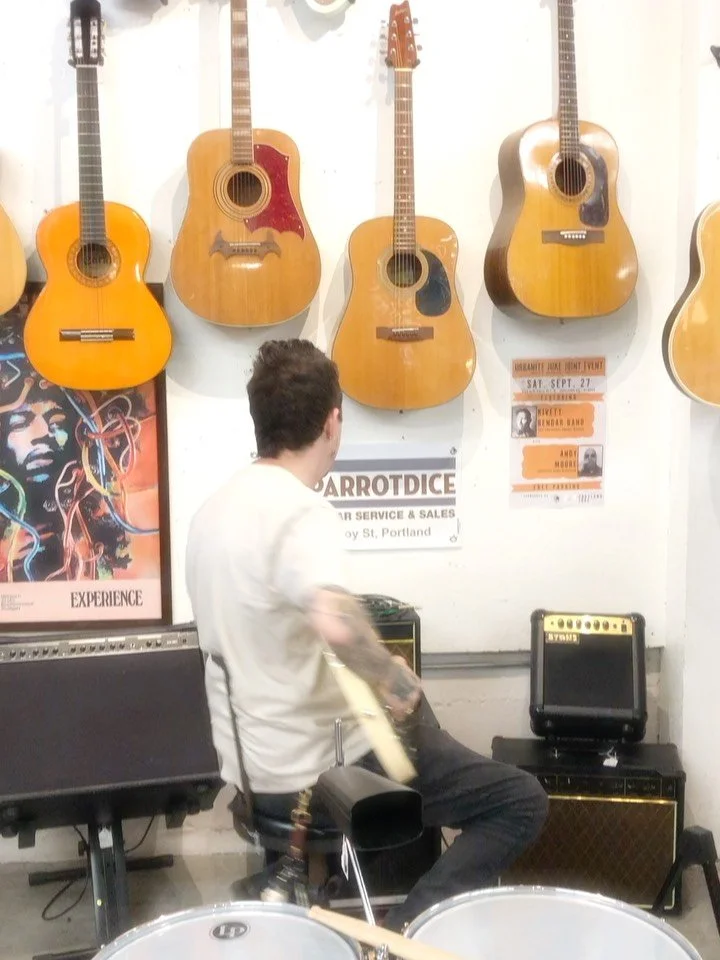 Behold all of these wonderful instruments that could be yours at the one and only @urbanitepdx !

7 days a week you can go down there, strum a guitar, see pretty things, take a breath. It is a safe space.  Musical instruments and music itself is some