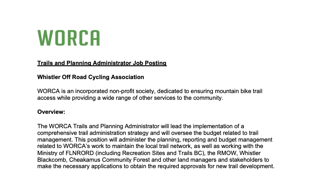 Trails and Planning Administrator Job Posting 