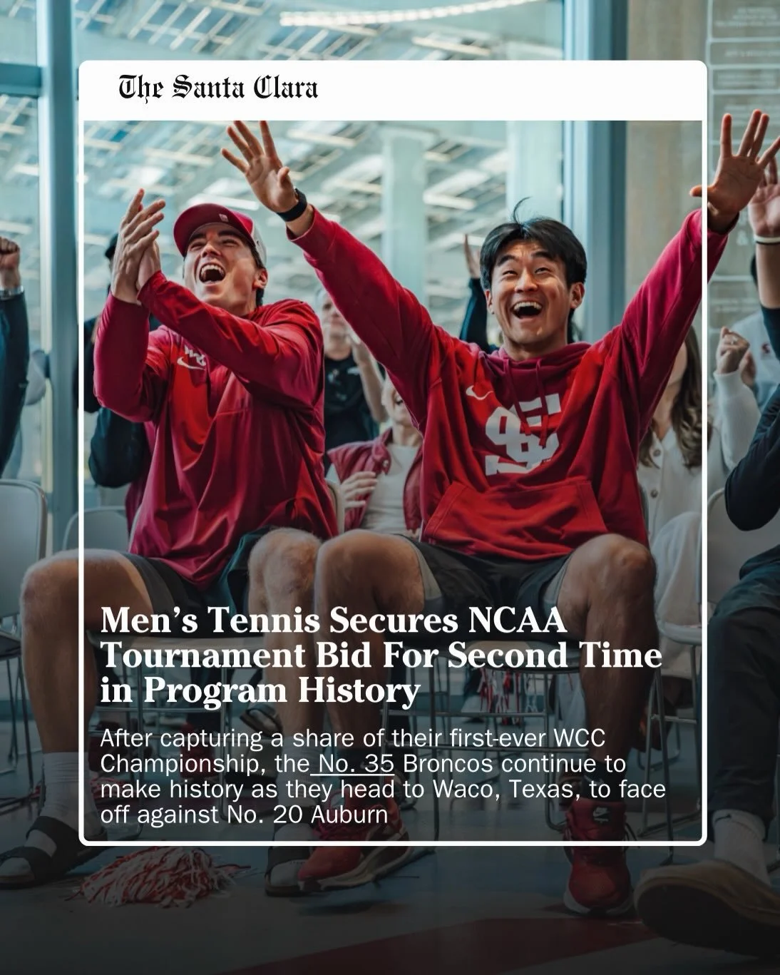 It has been 14 years since the Broncos last heard their name called for the 64-team NCAA Tennis Team Championship. After a historic season that pushed them to their highest national ranking since 2013, that drought is officially over.

Santa Clara&rs