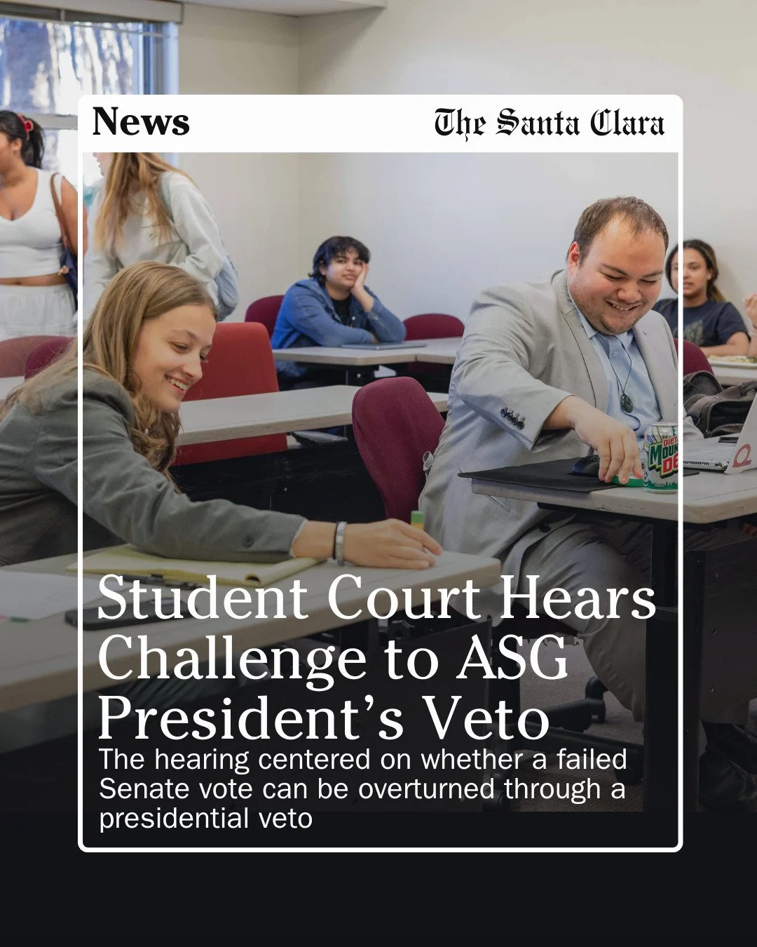 Santa Clara University&rsquo;s Student Court heard arguments Monday in a case challenging whether Student Body President Claire Krebs &rsquo;26 had the authority to veto the Student Senate&rsquo;s decision not to approve two provisional student organ