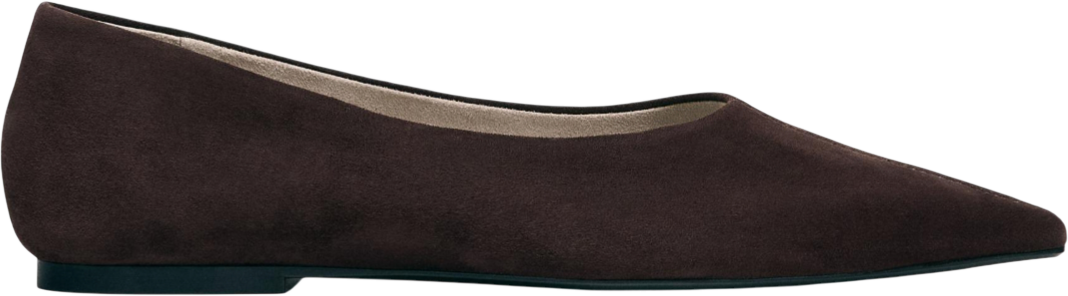 Zara chocolate brown suede pointed ballet flats