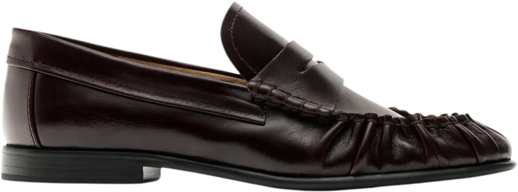Massimo Dutti shirred brown leather loafer