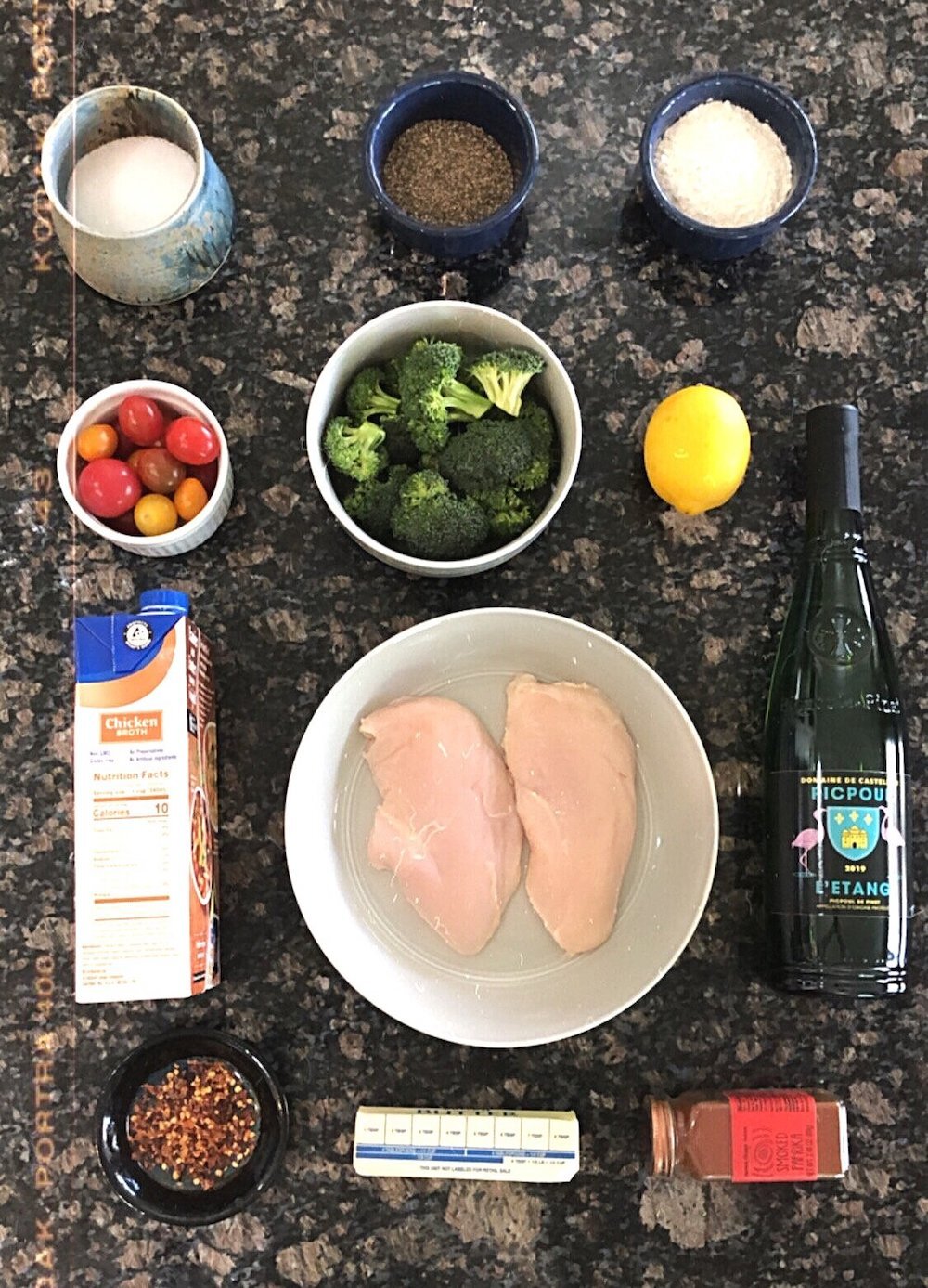 All the accoutrement (insert 40-year-old virgin voice). Not pictured: the quinoa. Not-supposed-to-be-pictured: cherry tomatoes (they’re not in the original recipe). Whoops.