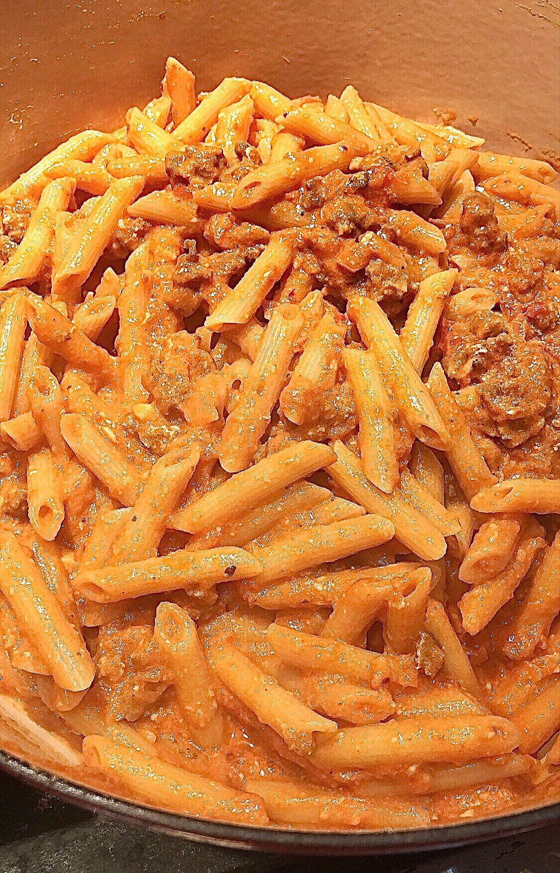 Penne alla Vodka with Sausage &amp; Peas