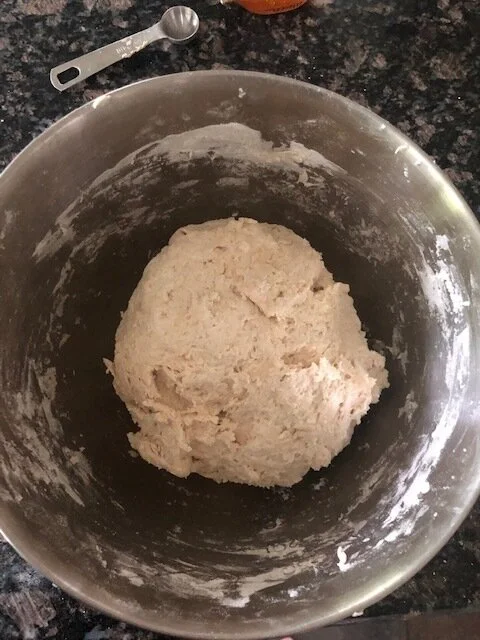 How the dough looks when you first stir it all together. It' should be sticky.