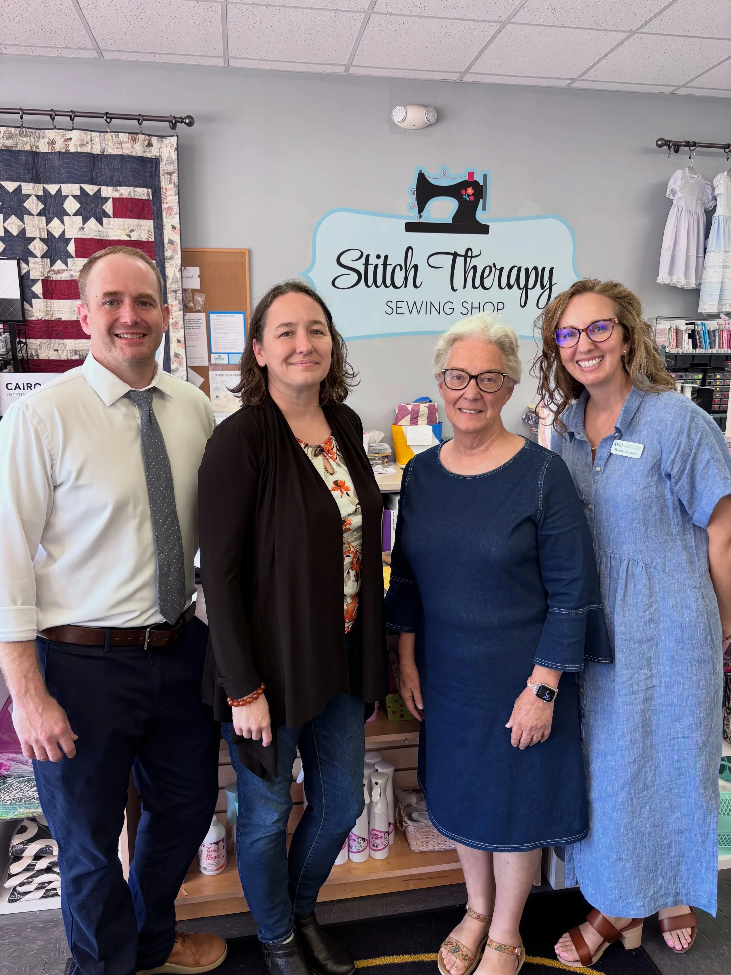 This photo represents 3 pieces of a gorgeous Auburn community quilt: library staff, local business owner, and the APL Foundation.

The new Makers Lounge at N. Donahue will have 2 sewing machines plus basic sewing supplies all because the community ra