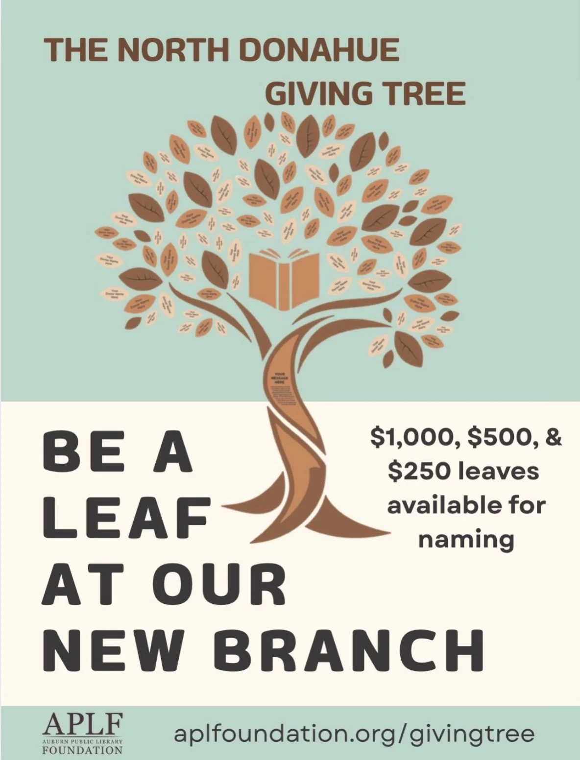 CALLING ALL LIBRARY LOVERS: Help sprout leaves at the new branch, and be a part of the library legacy! 

Limited availability for each leaf size. Reserve a leaf for your favorite reader or business today!
