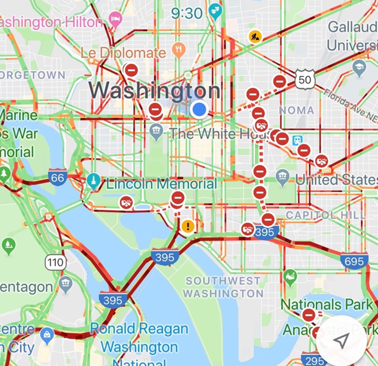  Most of the major arteries into DC were like parking lots. 