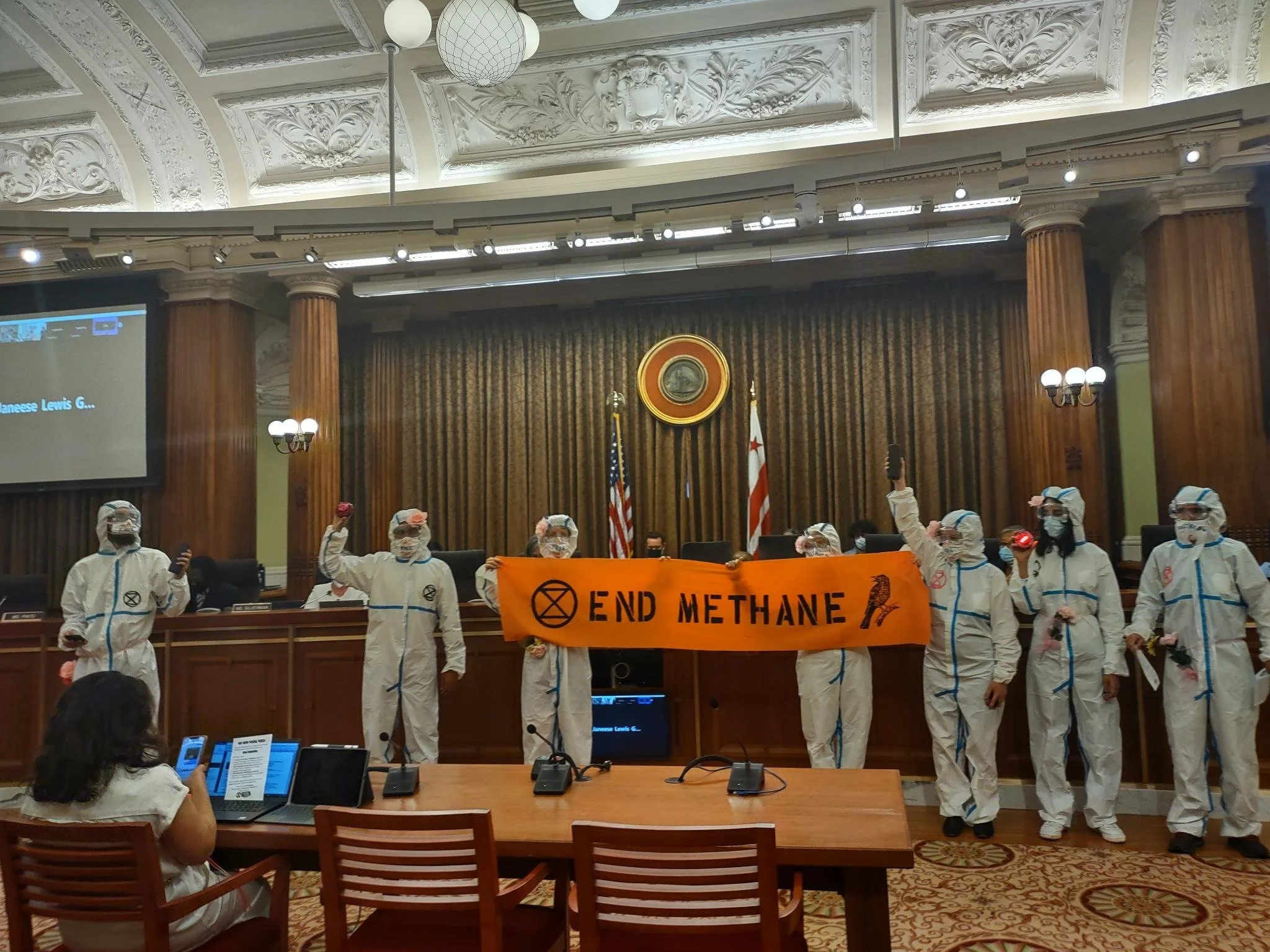 REBELS DISRUPT DC COUNCIL SESSION WITH LOUDSPEAKERS TO DEMAND AN END TO NEW FOSSIL FUEL PROJECTS IN THE CITY