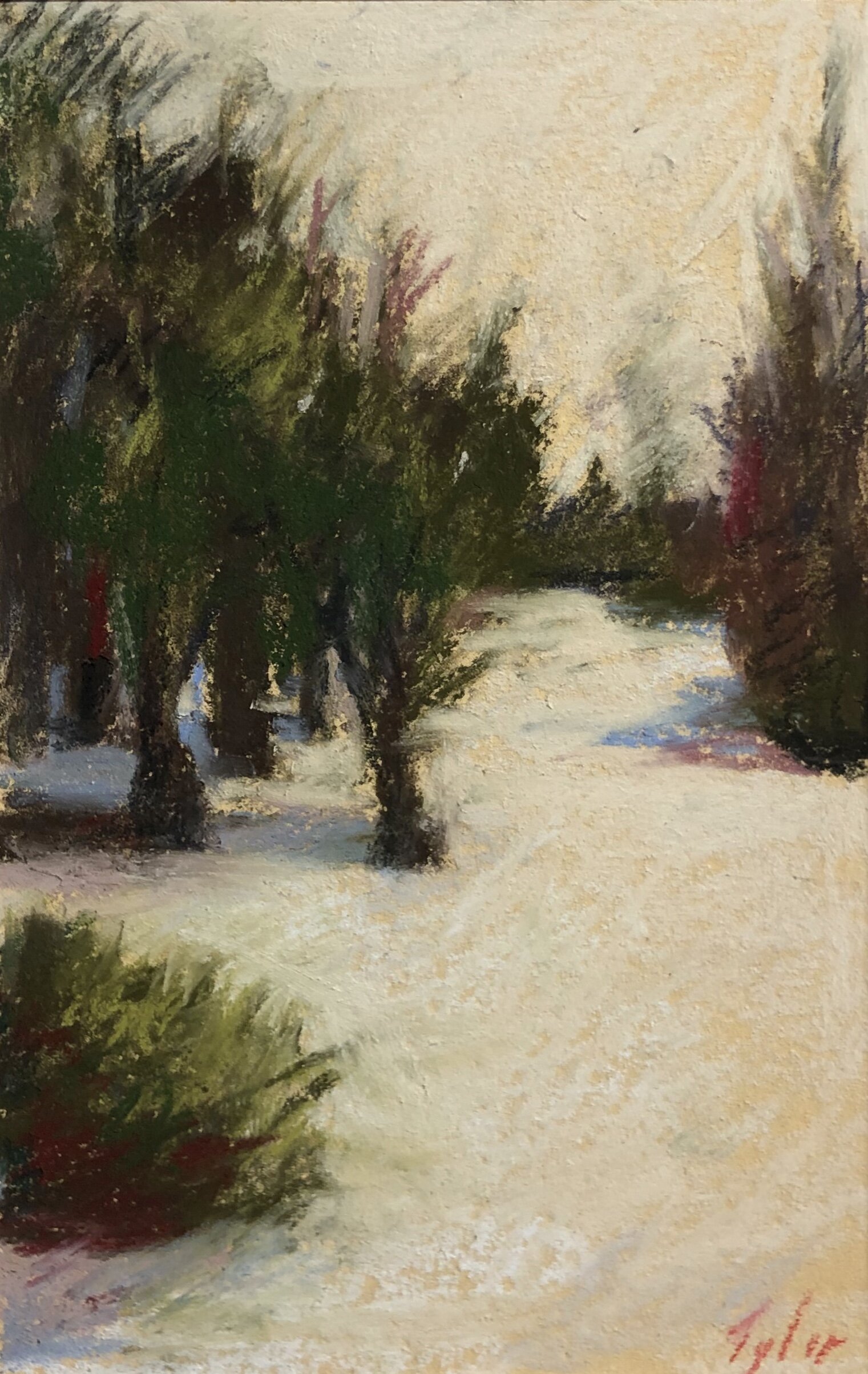  “Winter Warm”    pastel on sanded paper    4” x 6”    $150 