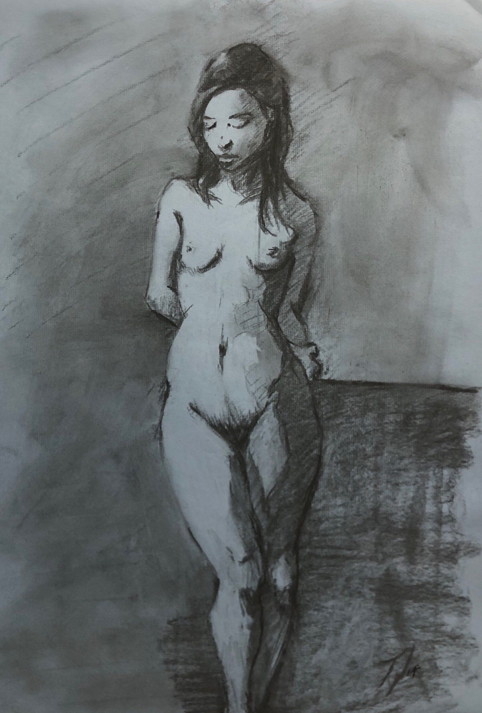  “70 minute figure drawing”    vine charcoal on paper&nbsp;    18” x 24”    $400 