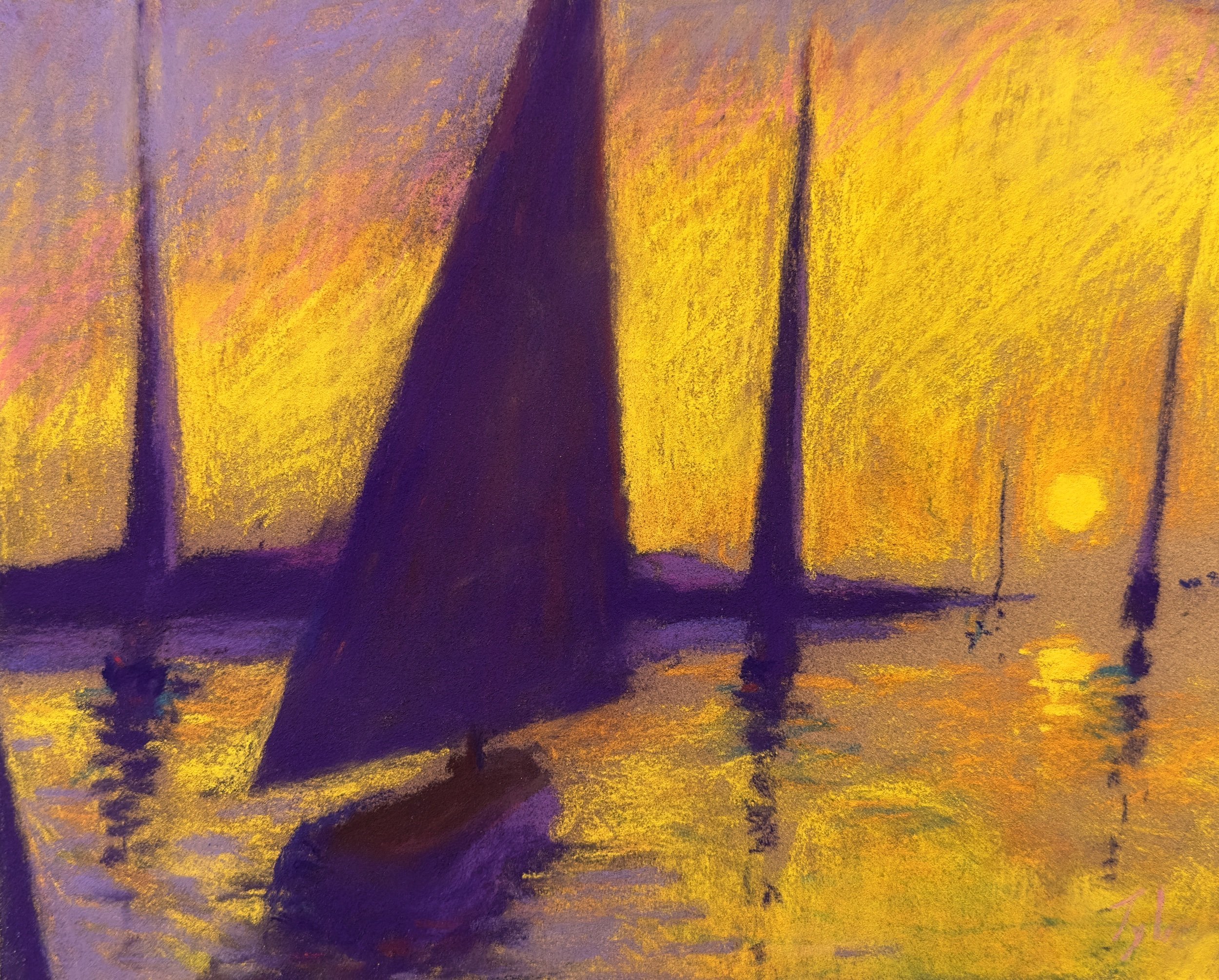  “Sailboats: Last Light”    pastel on sanded paper    8” x 10”    private collection 