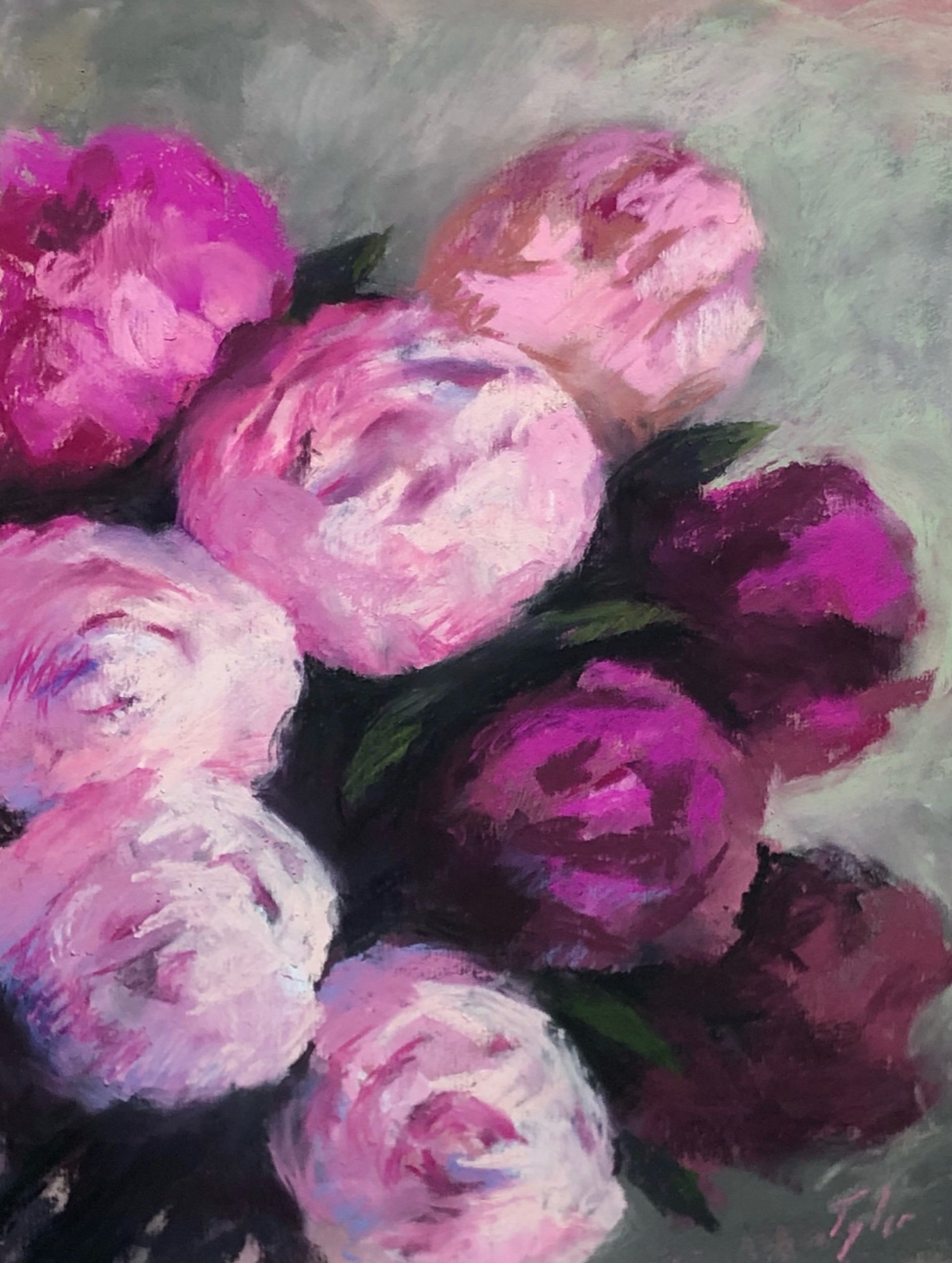  “Peonies”    pastel on sanded paper    9” x 12”    private collection 