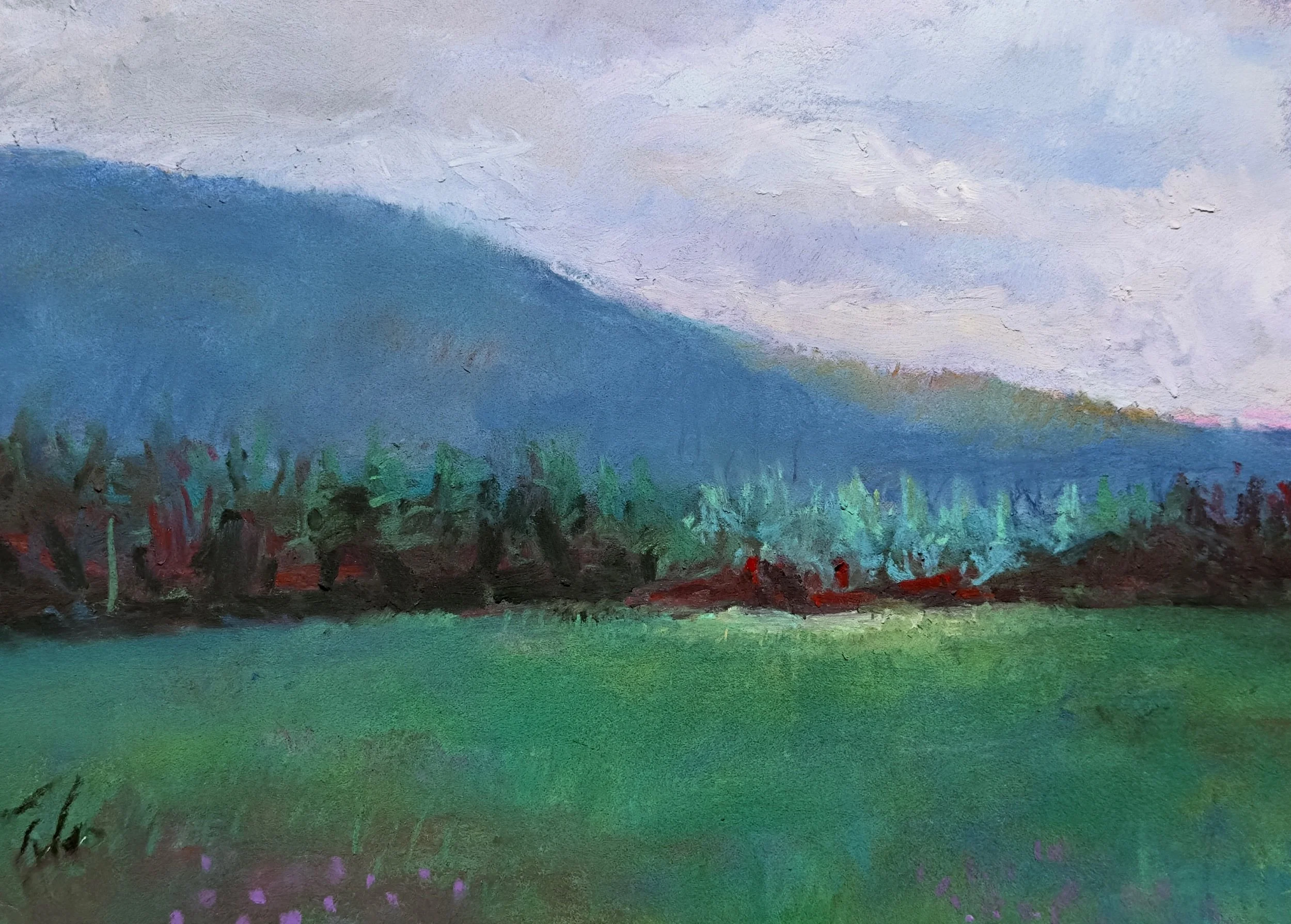  “Of Pasque And Prairie Smoke”  pastel on Pastelbord  5” x 7”  $150 