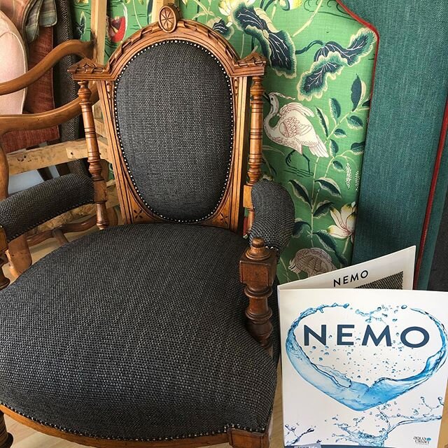 Stunningly upholstered antique chair from @newimage_upholstery, using @marcofabrics Nemo.