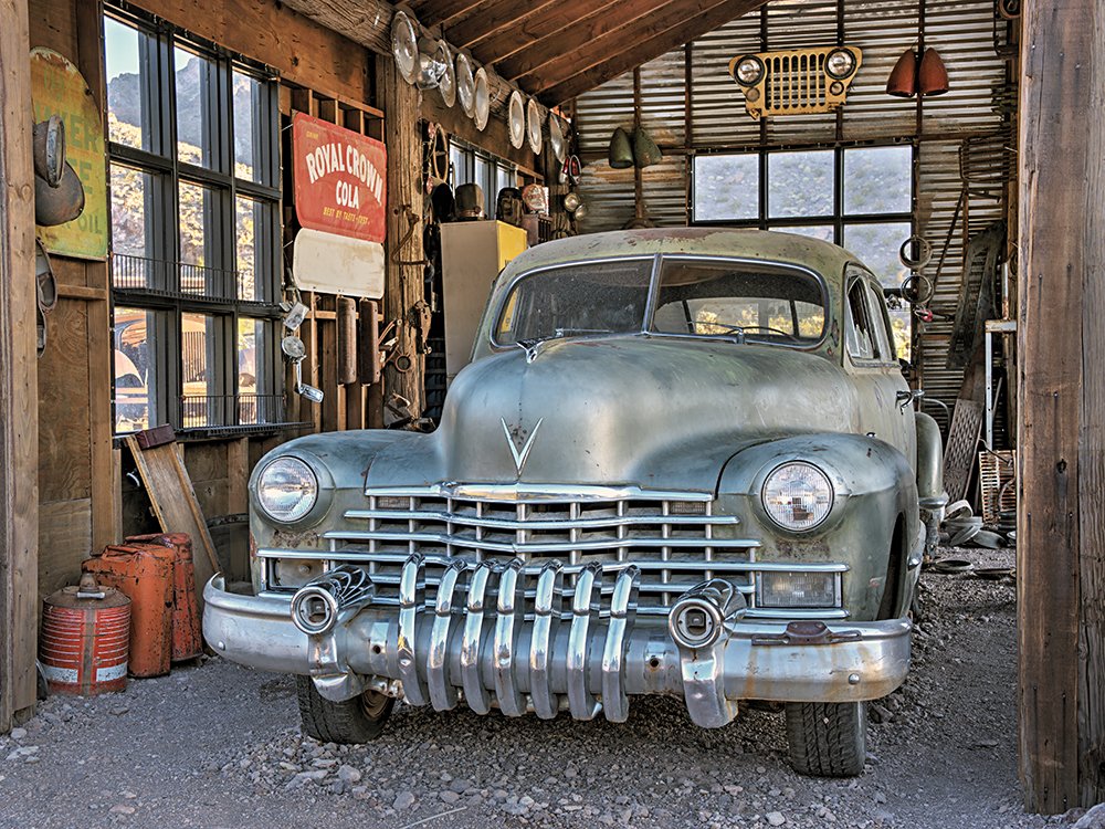 Vintage Cadillac in Garage Print