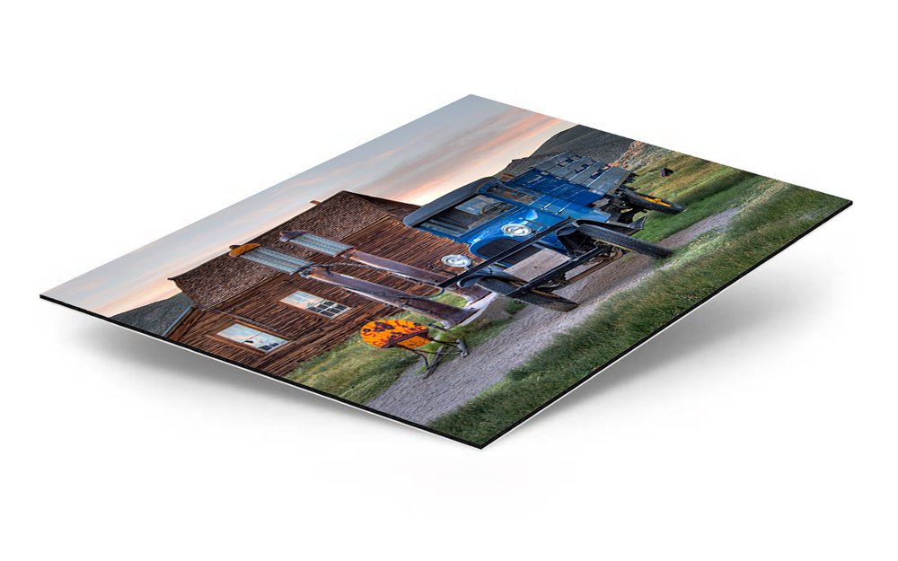 Bodie Blue Truck And Gas Pumps Dibond® Metal Print