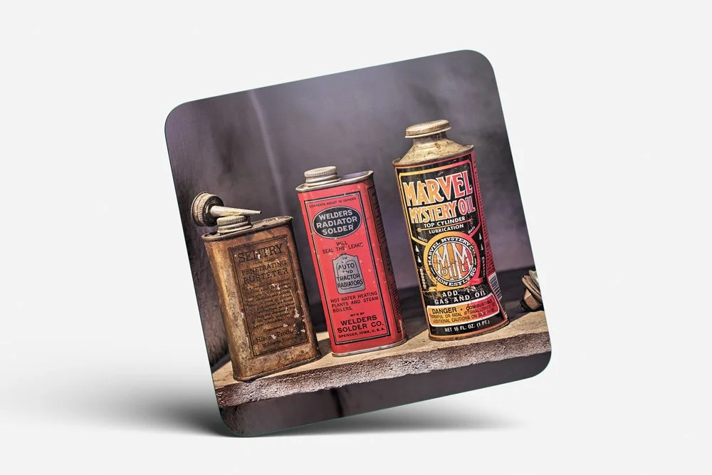 Vintage Oil, Solder, and Rusteter Cans Coaster
