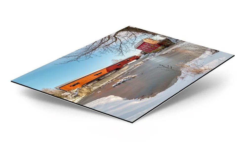Covered Bridge Winter Dibond Metal Print
