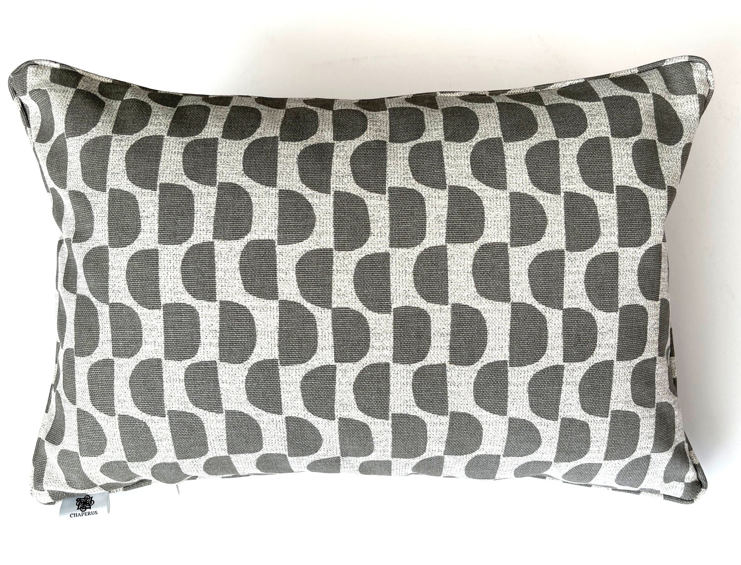 Lumbar Pillow - In Scott Living Steel Work and Light Grey Dome Fabric with Velvet Back