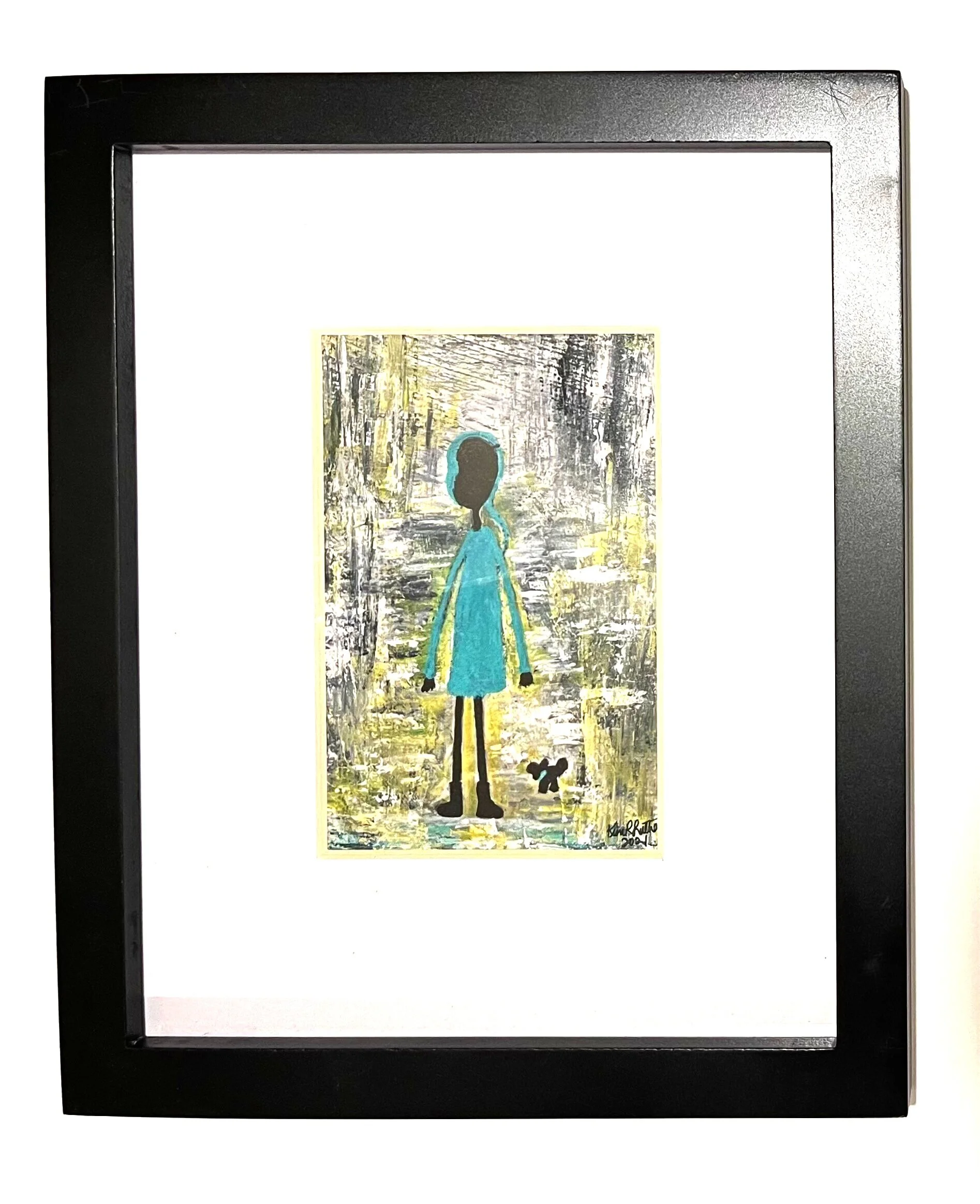 Framed-The Girl and Her Dog Series - A Walk in the Rain