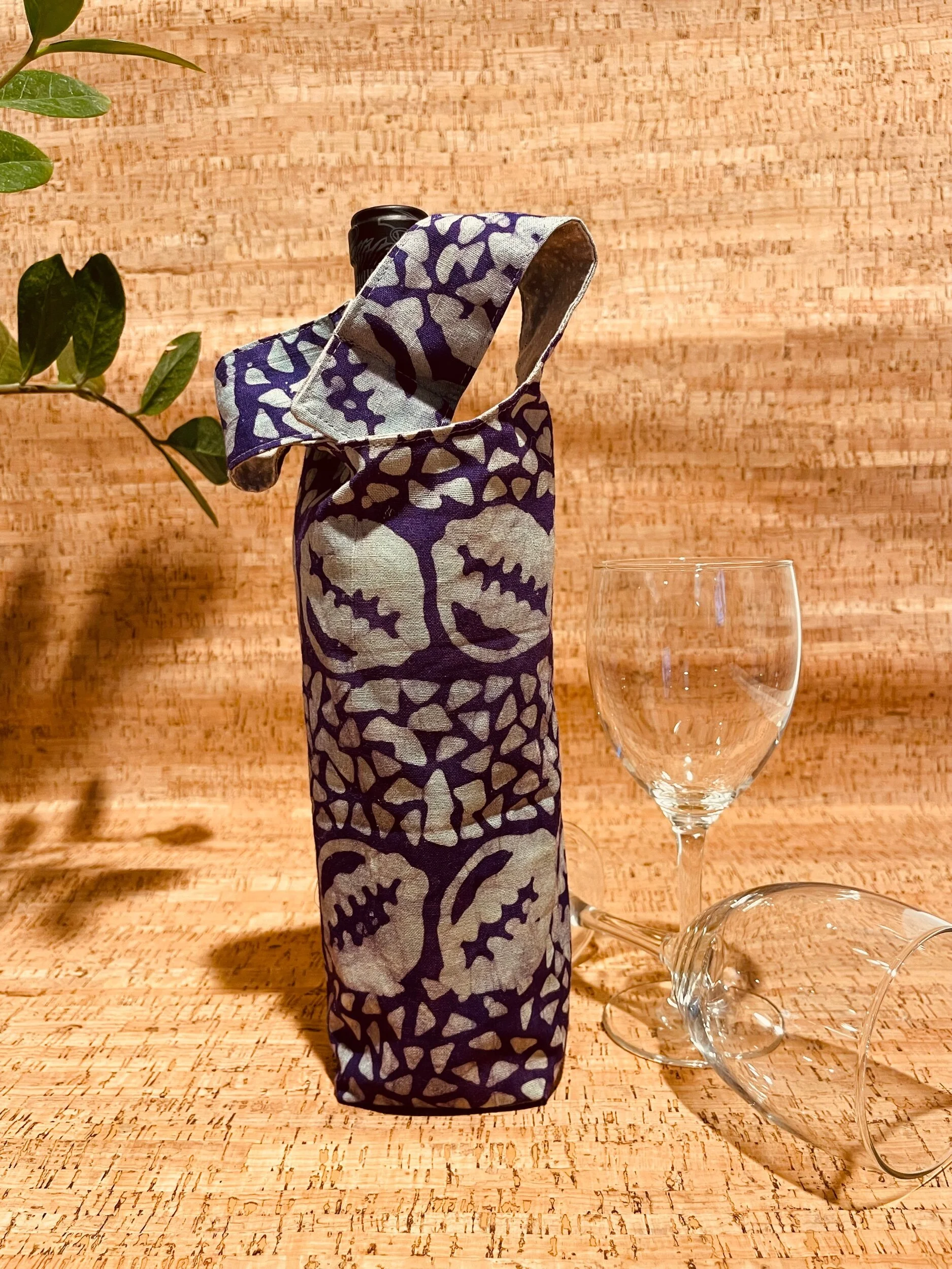 Cloth Wine Bags - Original Tribal Batik Purple and light Blue