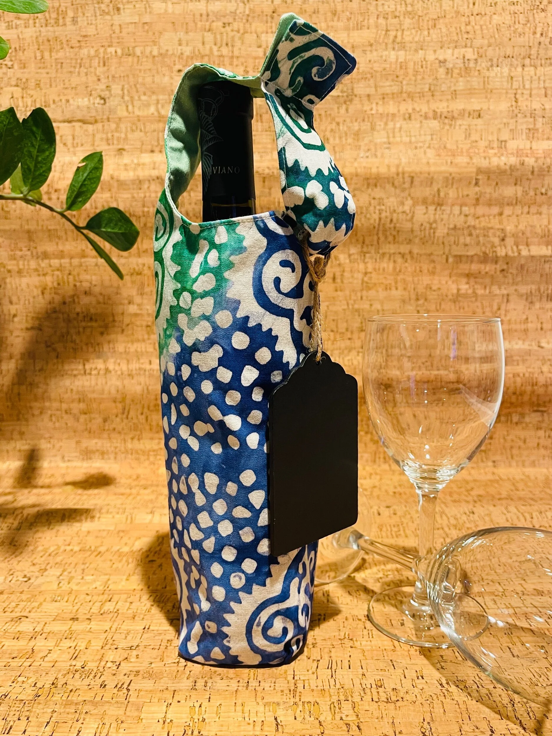 Cloth Wine Bags - Tribal Hand Batik - Blue and Green