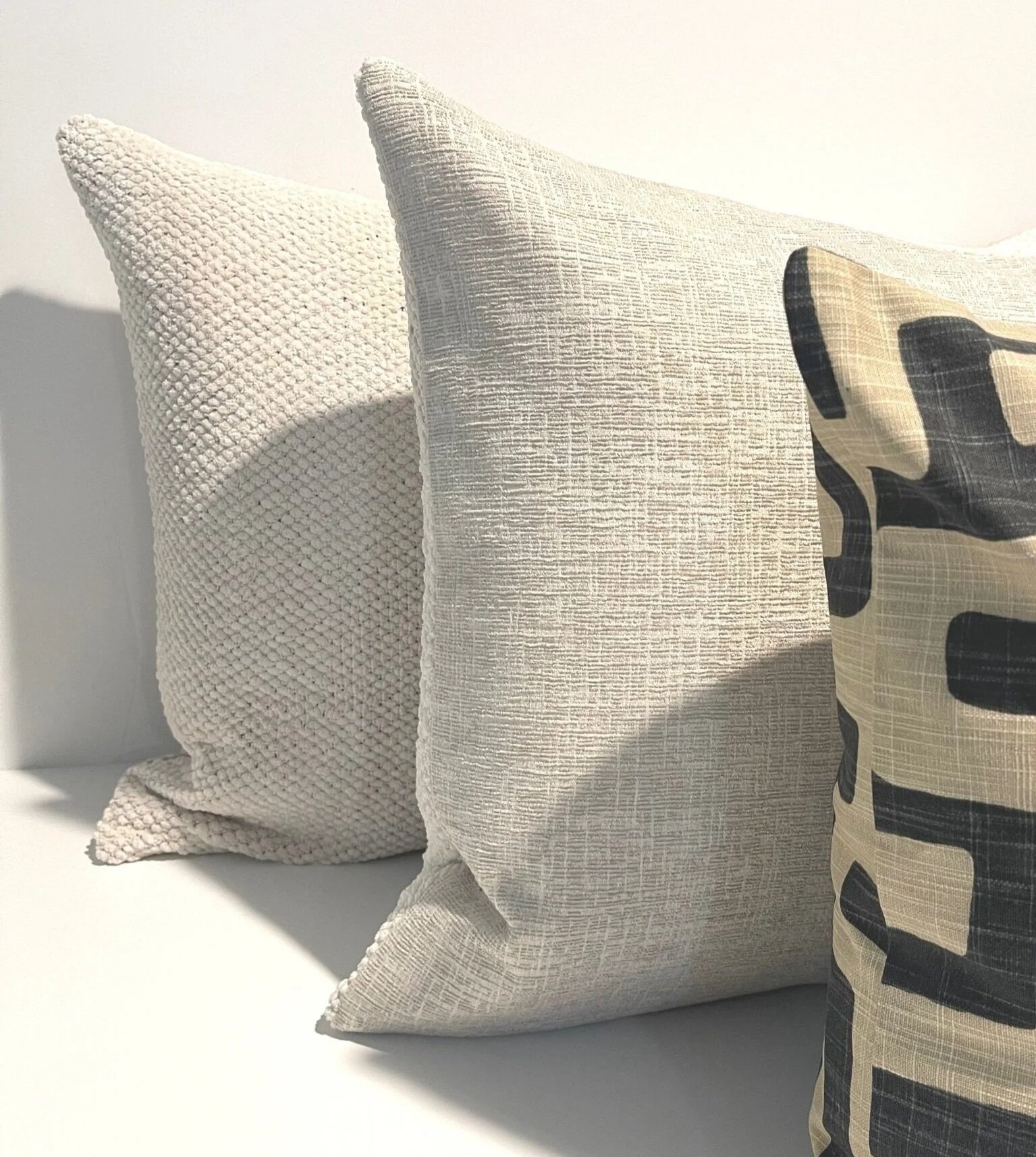 Cream and Textured Velvet Lumbar Pillows