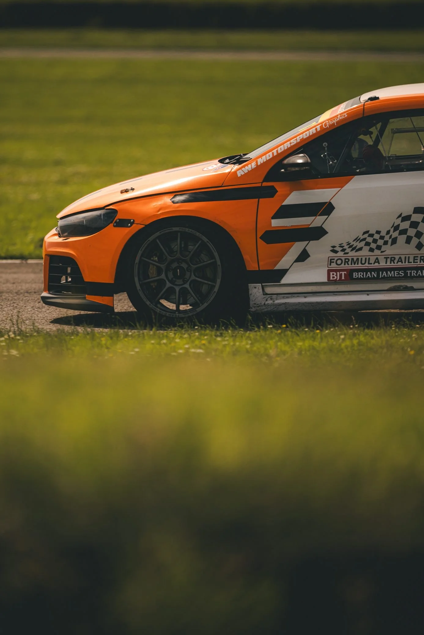 Orange and white race car close-up, Pembrey Circuit