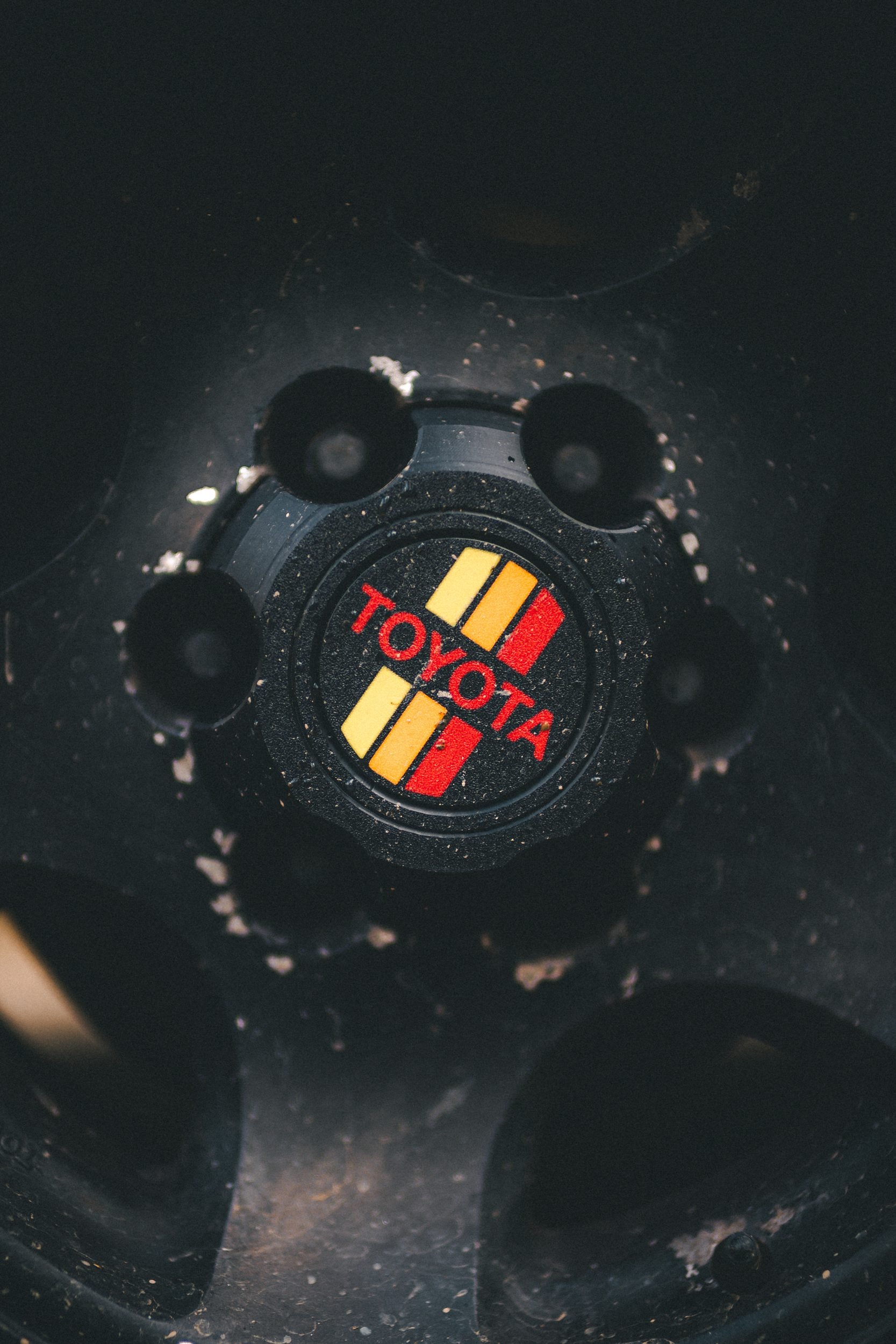 Toyota badge on a Land Cruiser 80 Series wheel hub