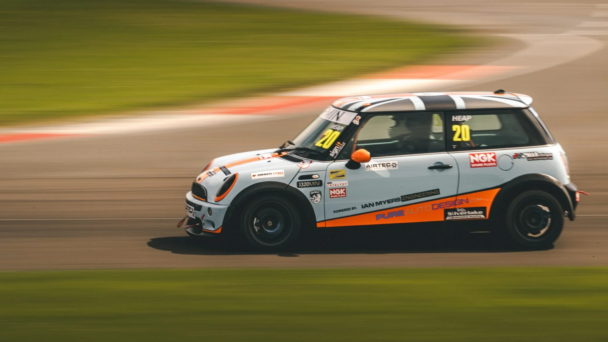 Mini race car at full speed, Pembrey Circuit