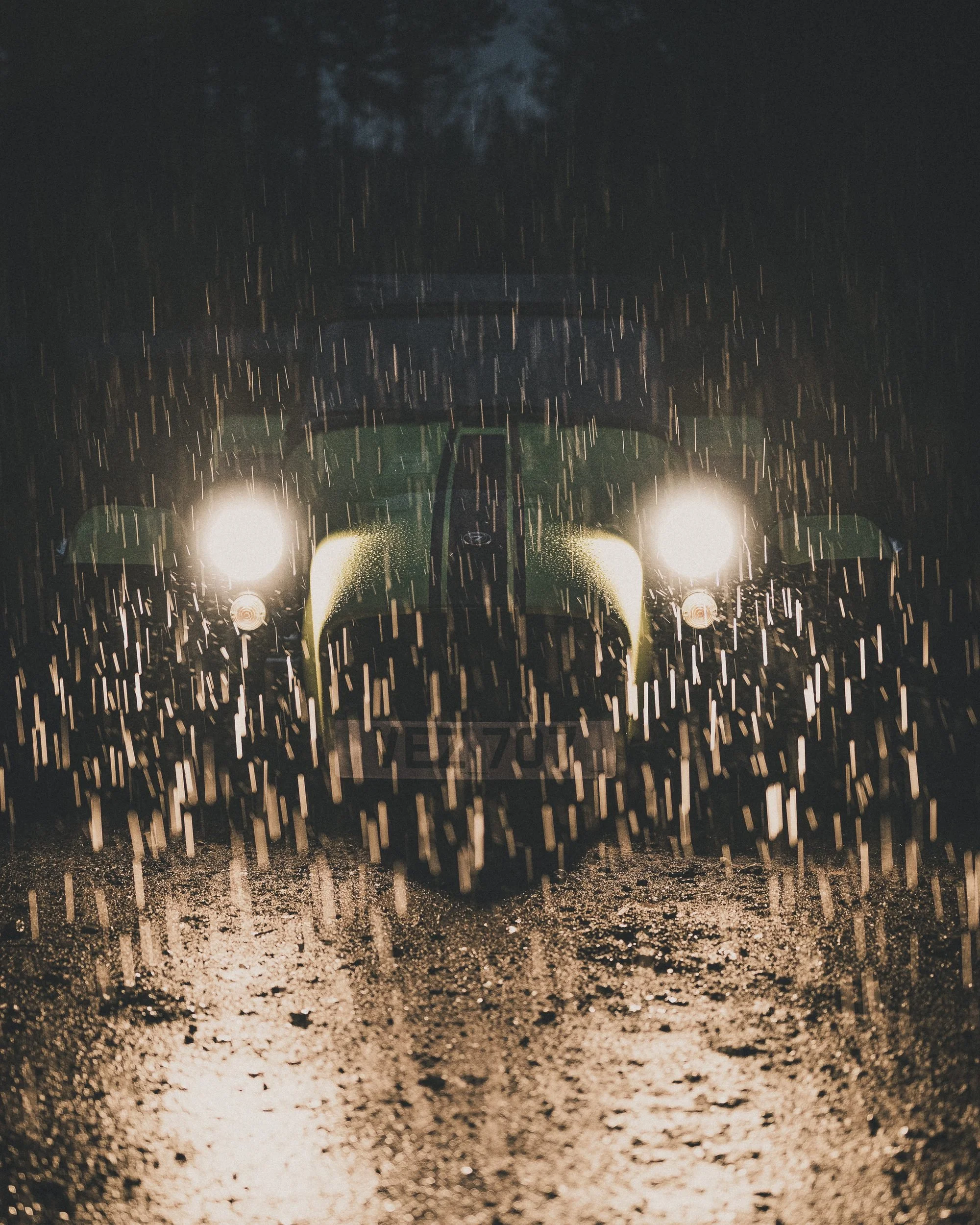 Caterham Seven headlights in the rain