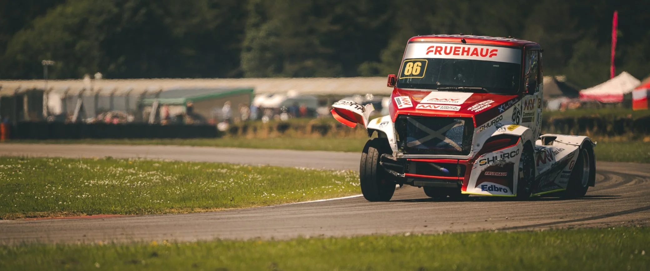 Racing truck through a corner, Pembrey Circuit