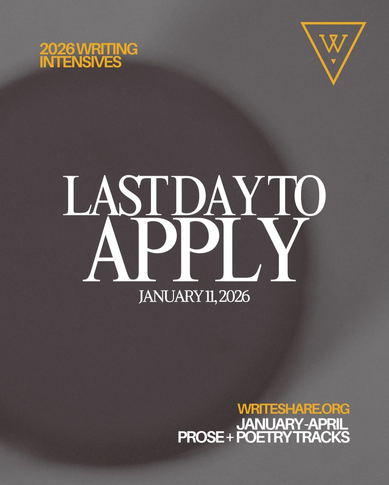 TODAY is the final day to apply for Writeshare&rsquo;s Spring 2026 Writing Intensives. 🌼 

If you&rsquo;ve been thinking about it, we encourage you to get your application IN! ✨

We have both a PROSE track and a POETRY track. Writers of all sorts ar