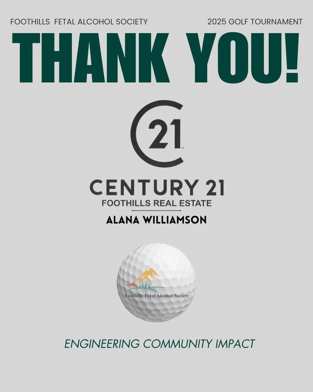 Thank you to @alanawilliamson &ndash; Century 21 Real Estate for sponsoring our Foothills Fetal Alcohol Society Golf Tournament! Your support helps build stronger foundations for families in our community. We are here. 💚

👉 Contact at c21.ca/direct